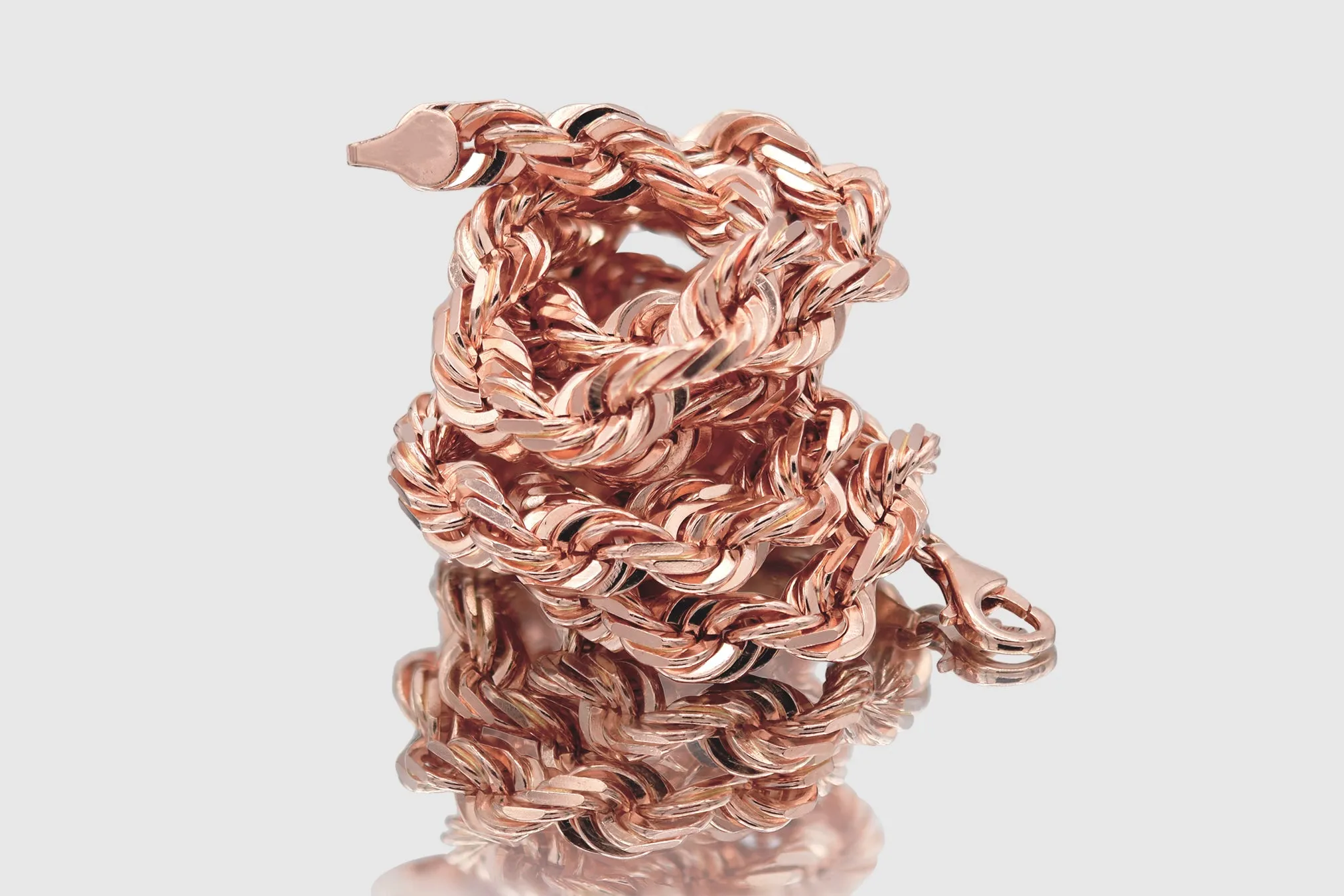 1.5mm - 12mm Solid Rope Necklace - 10k Rose Gold