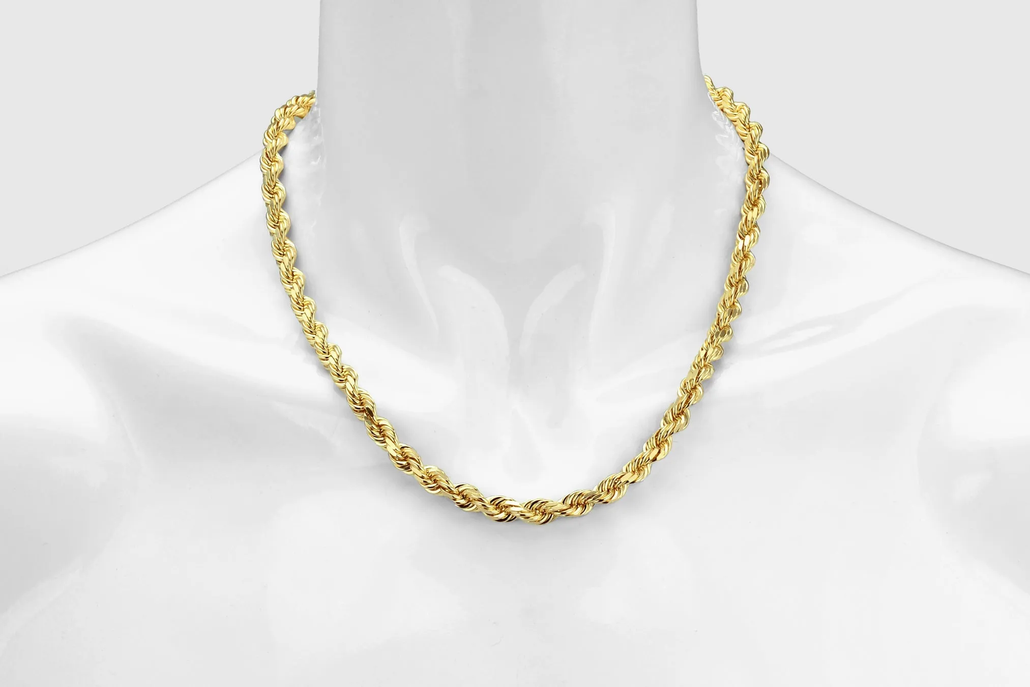 1.5mm - 5mm Solid Rope Necklace - 18k Yellow Gold