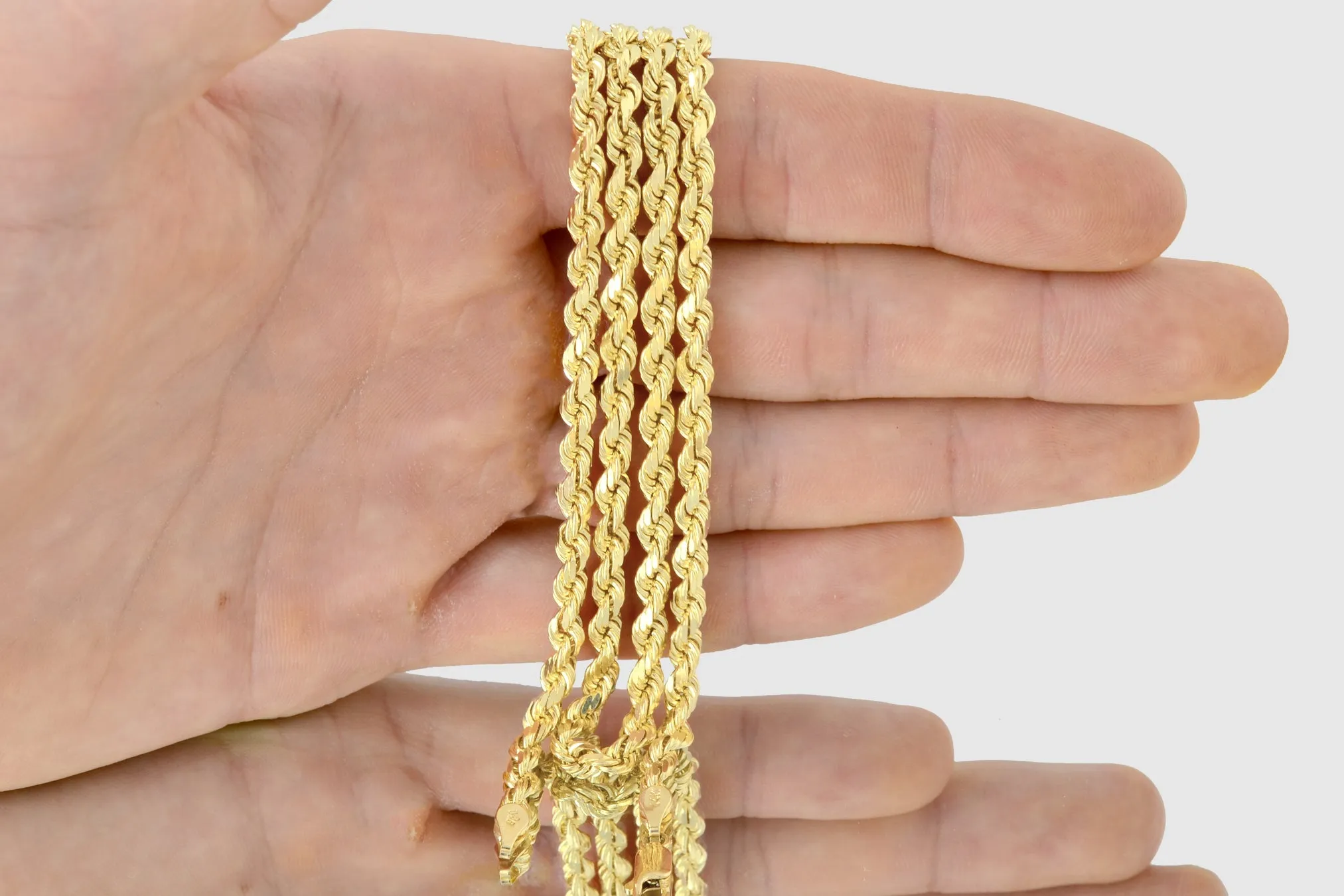 1.5mm - 5mm Solid Rope Necklace - 18k Yellow Gold