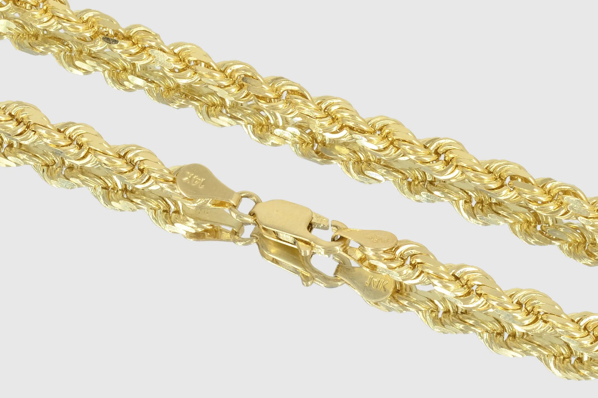 1.5mm - 5mm Solid Rope Necklace - 18k Yellow Gold
