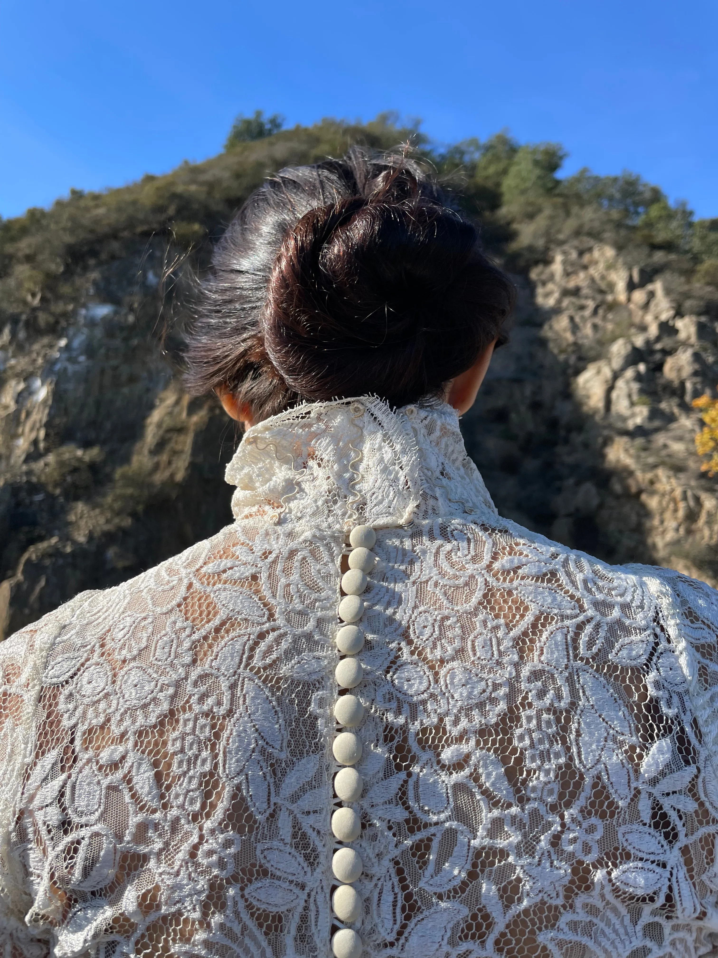 1930s Ivory Lace Button Back Trained Wedding Gown