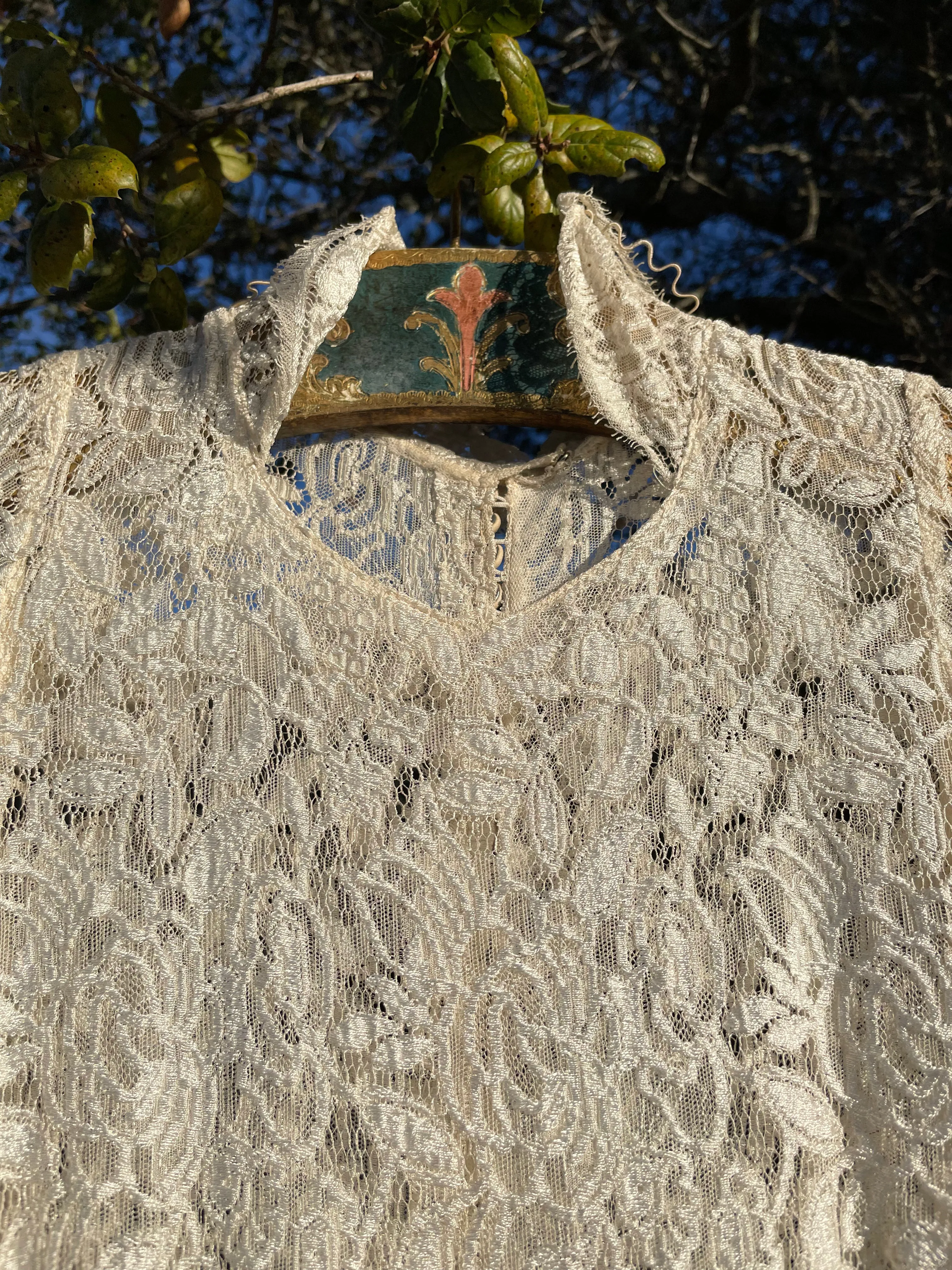 1930s Ivory Lace Button Back Trained Wedding Gown