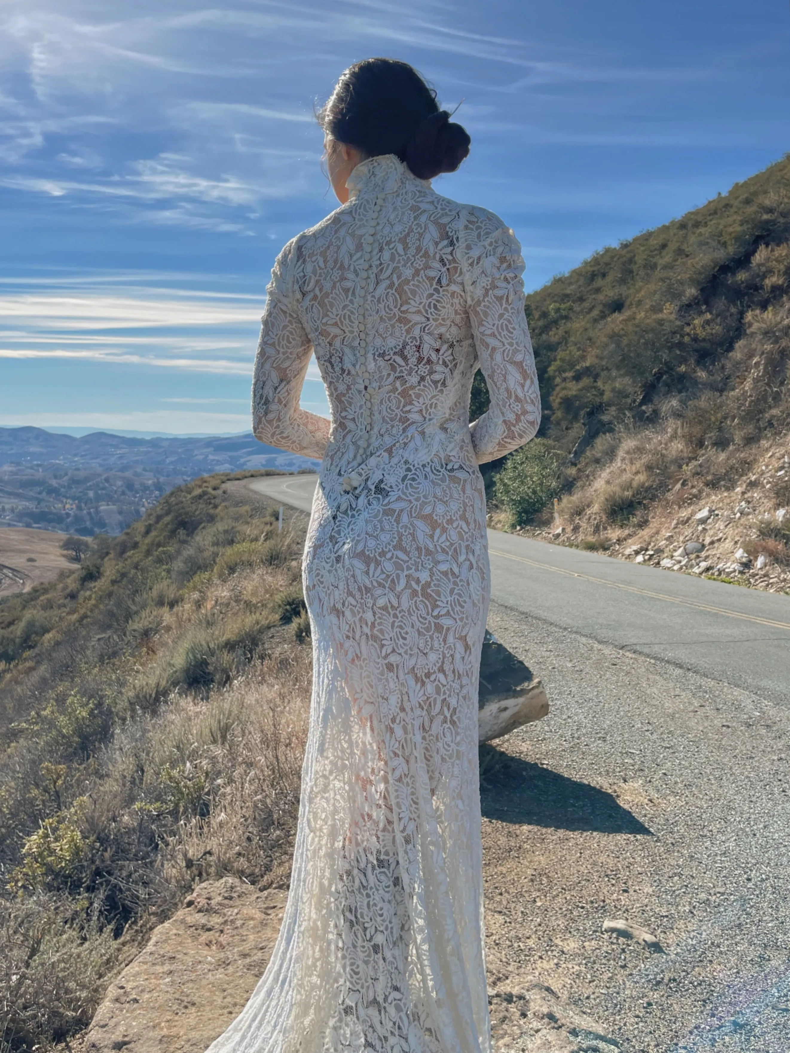 1930s Ivory Lace Button Back Trained Wedding Gown