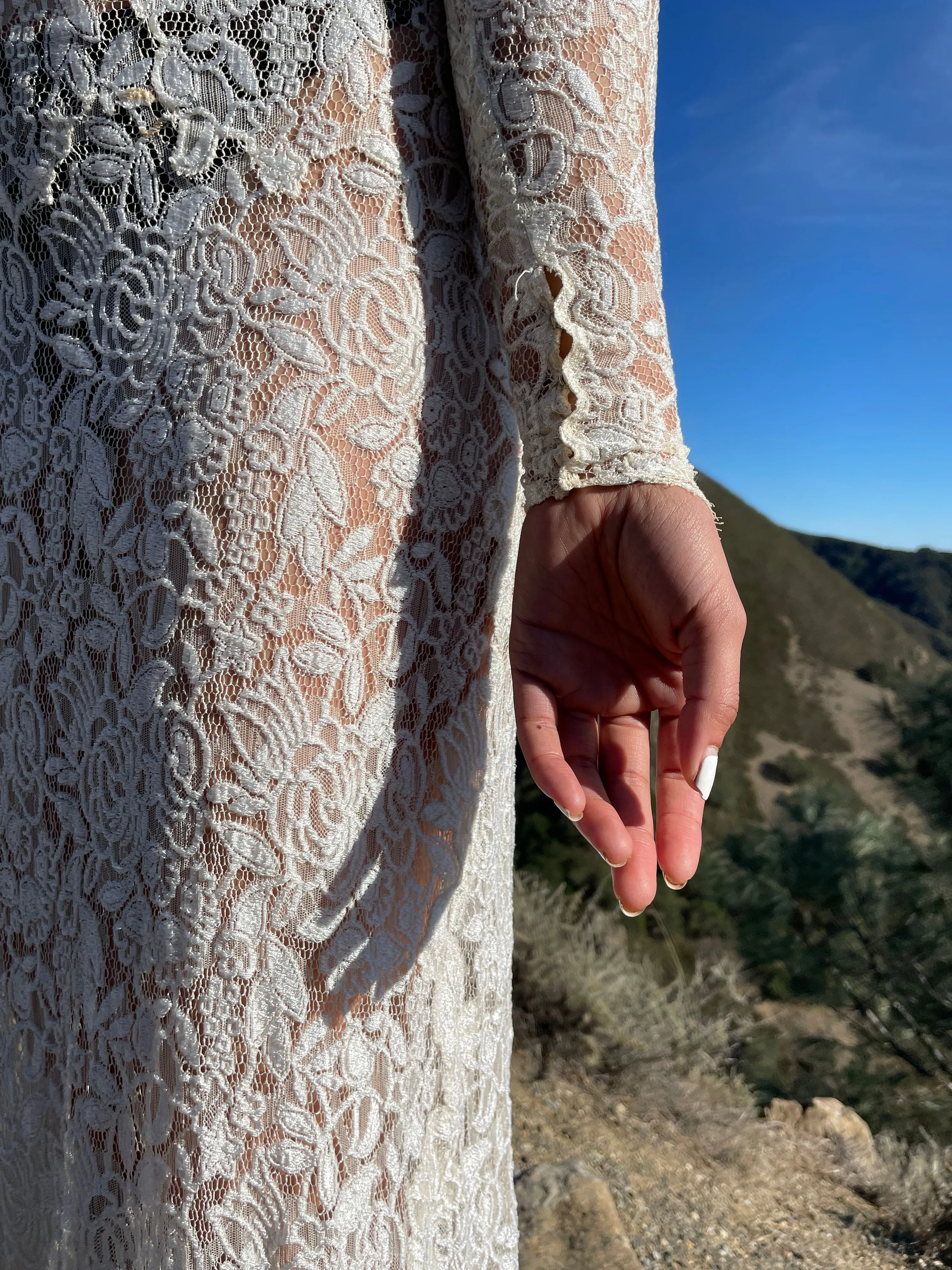 1930s Ivory Lace Button Back Trained Wedding Gown