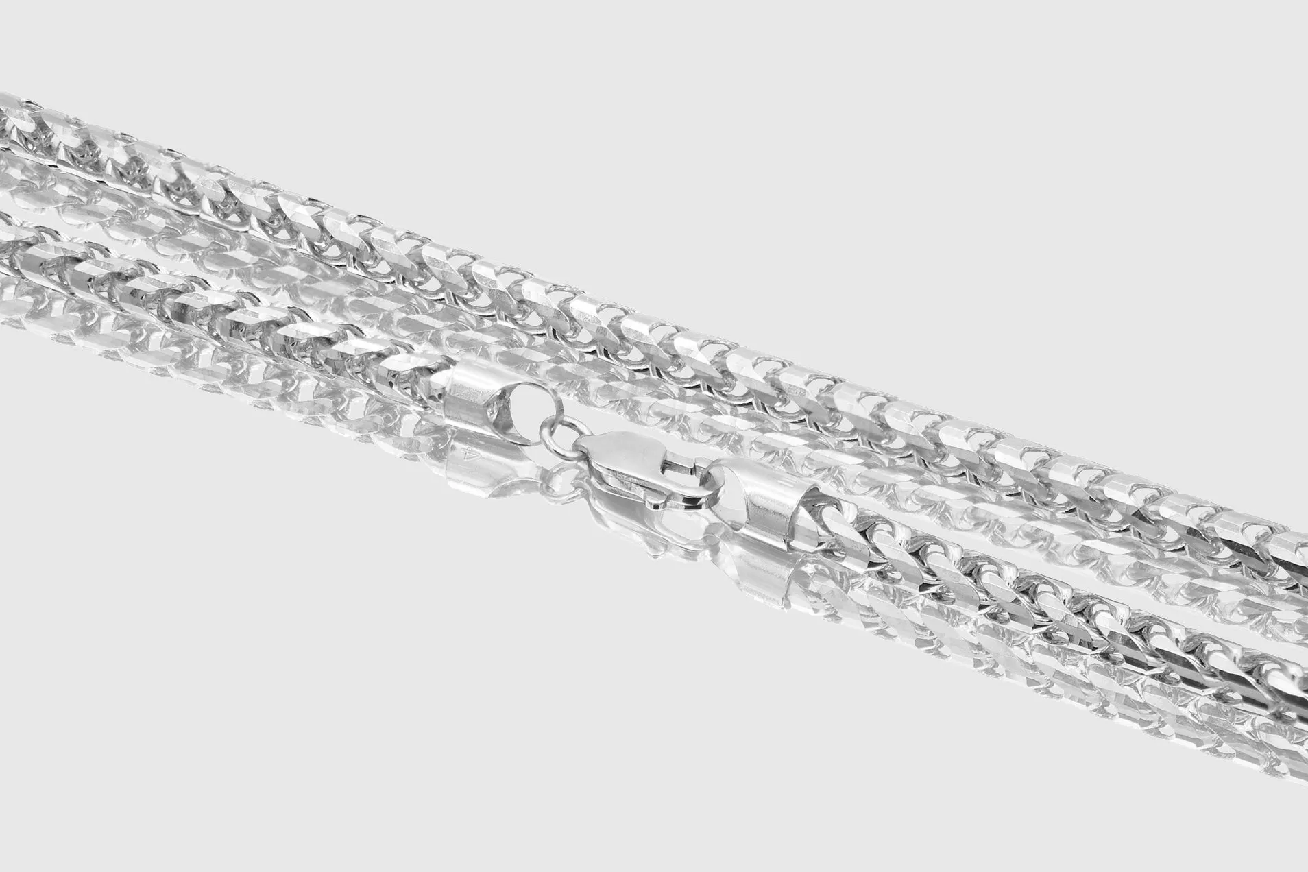 1mm - 6.5mm 10k Round Franco Diamond Cut Solid White Gold Necklace