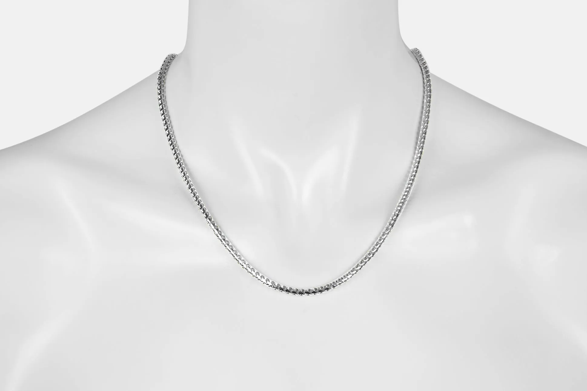 1mm - 6.5mm 10k Round Franco Diamond Cut Solid White Gold Necklace