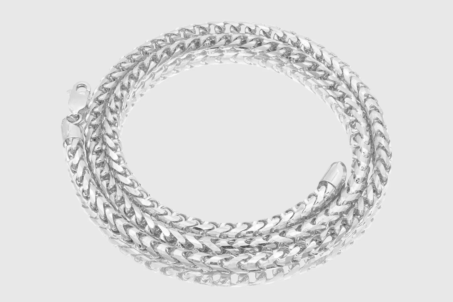 1mm - 6.5mm 10k Round Franco Diamond Cut Solid White Gold Necklace