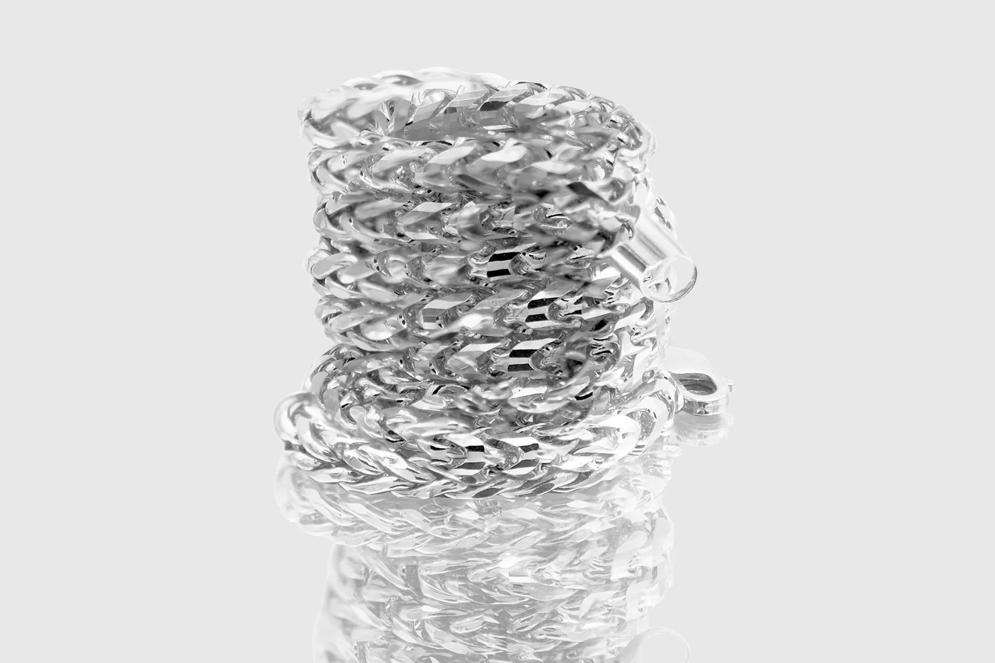 1mm - 6.5mm 10k Round Franco Diamond Cut Solid White Gold Necklace