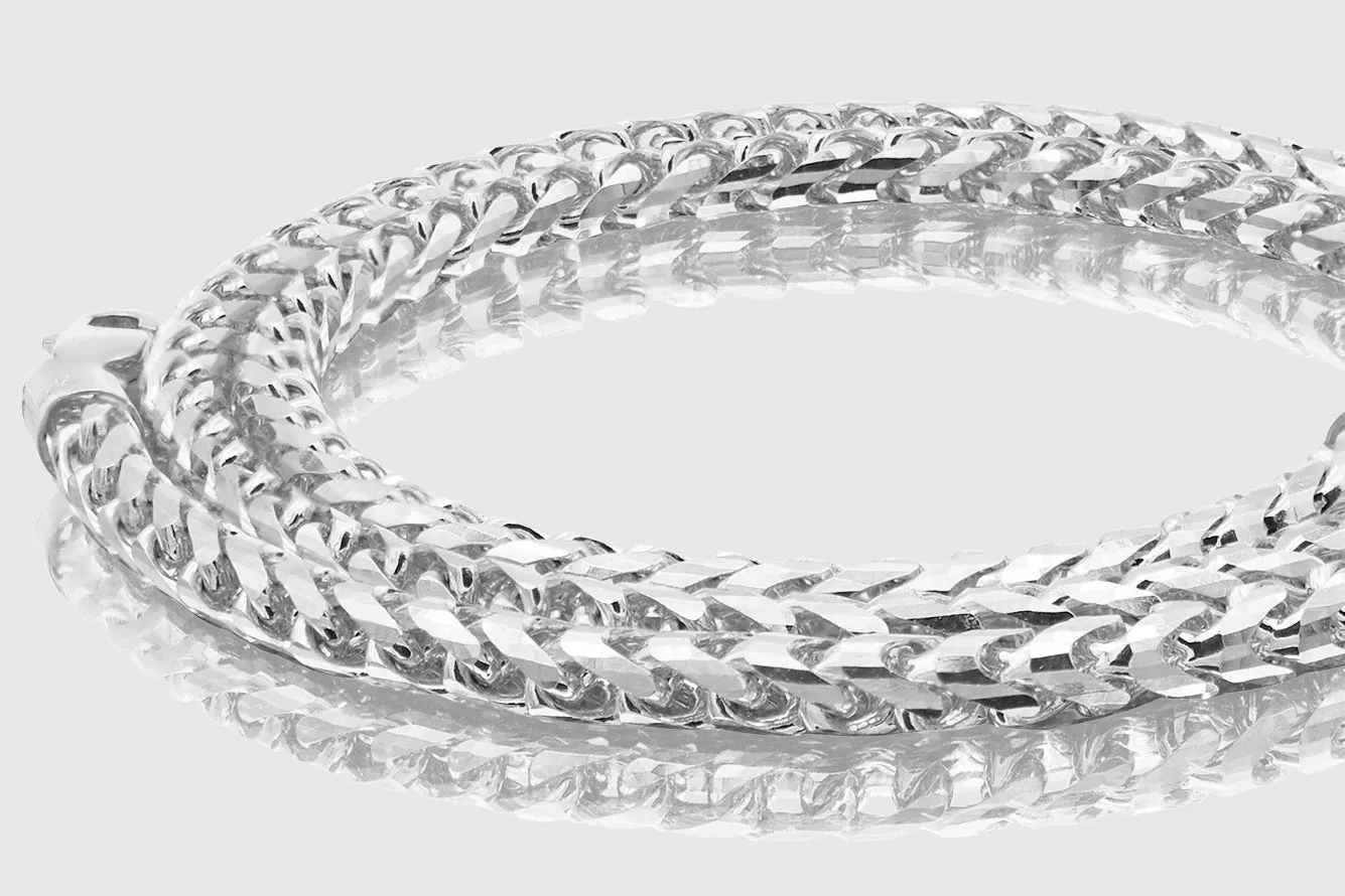 1mm - 6.5mm 10k Round Franco Diamond Cut Solid White Gold Necklace