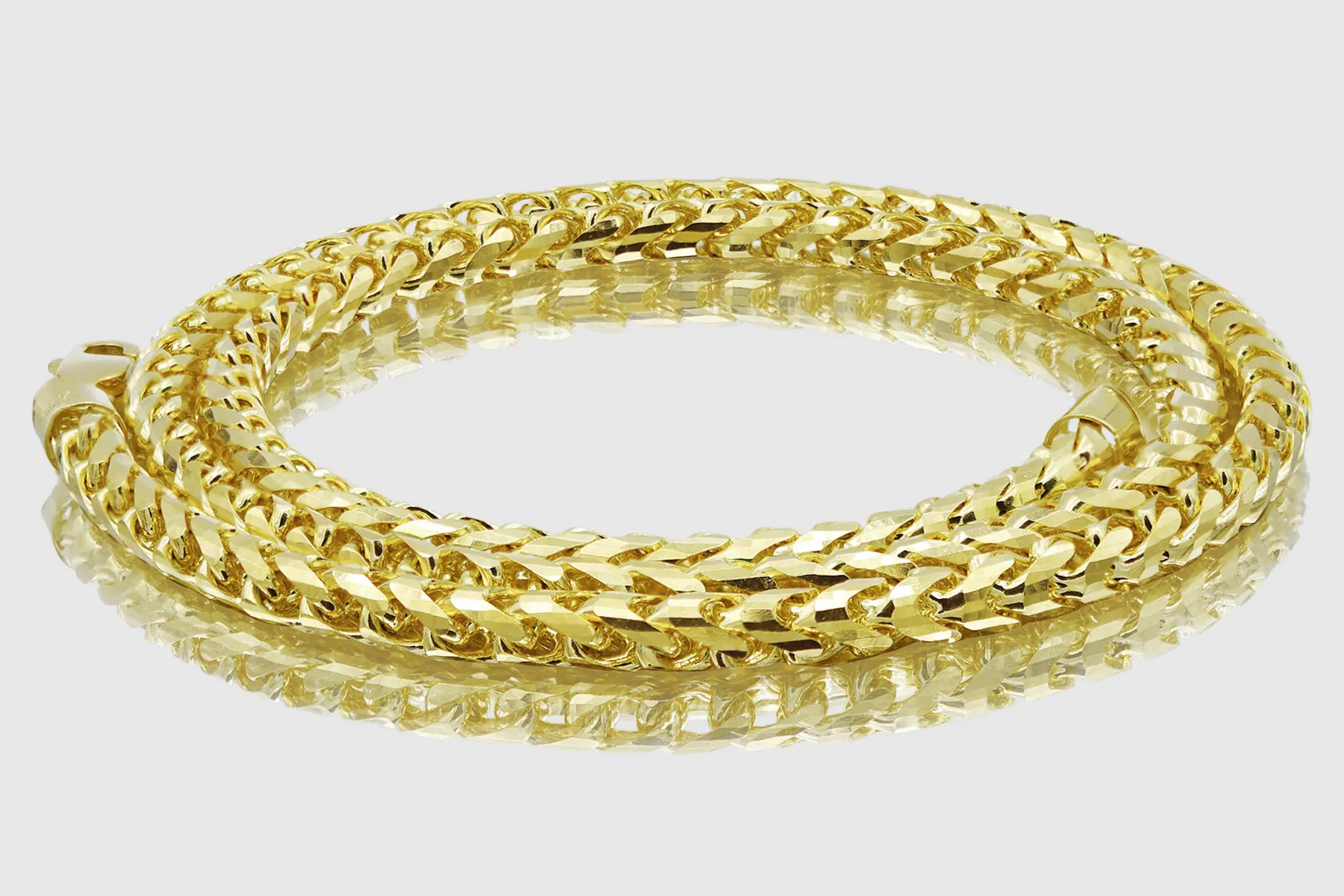 1mm - 6.5mm 14k Round Franco Diamond Cut Solid Yellow Gold Necklace