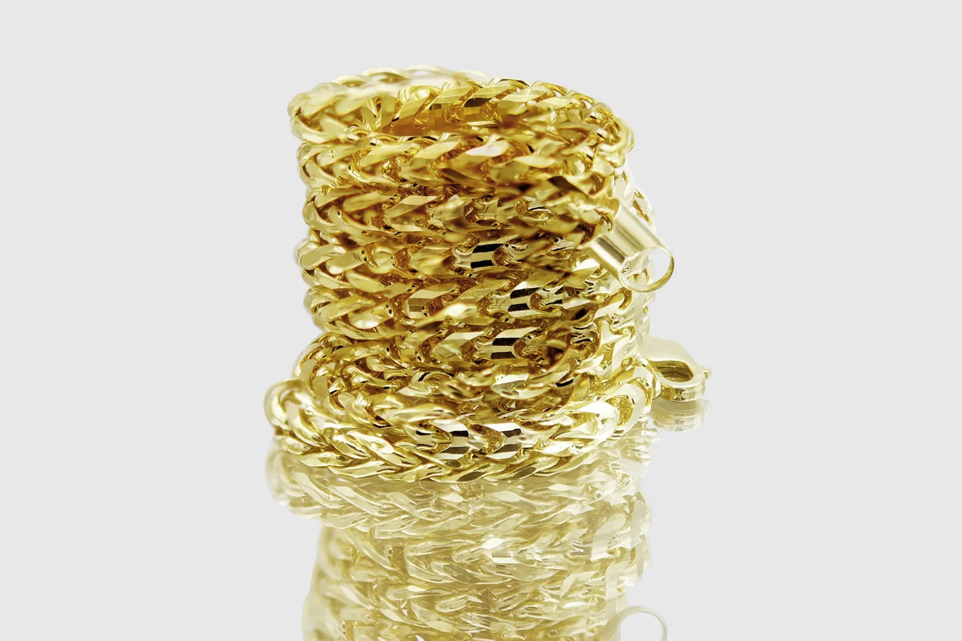 1mm - 6.5mm 14k Round Franco Diamond Cut Solid Yellow Gold Necklace
