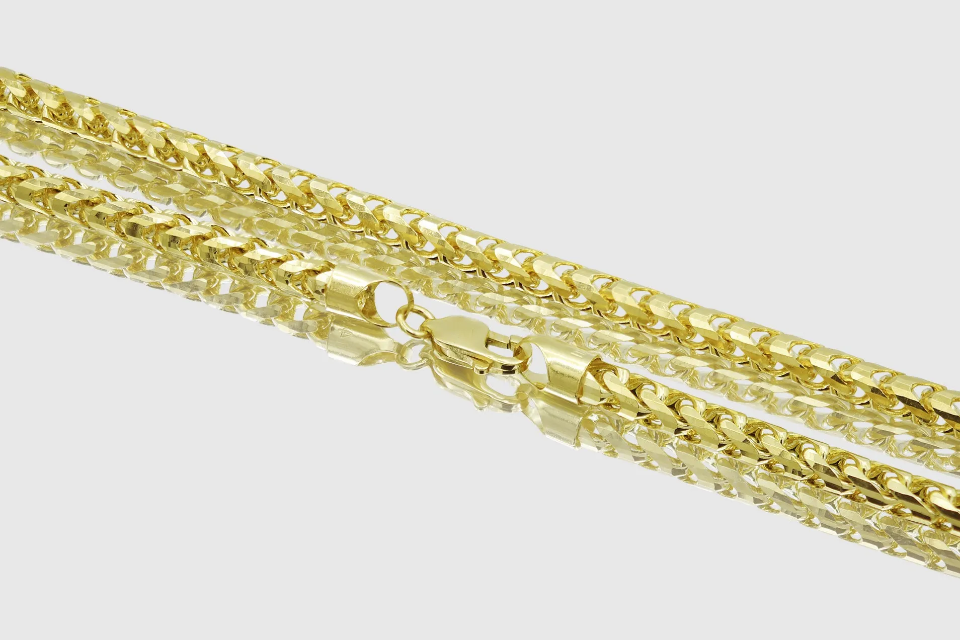1mm - 6.5mm 14k Round Franco Diamond Cut Solid Yellow Gold Necklace