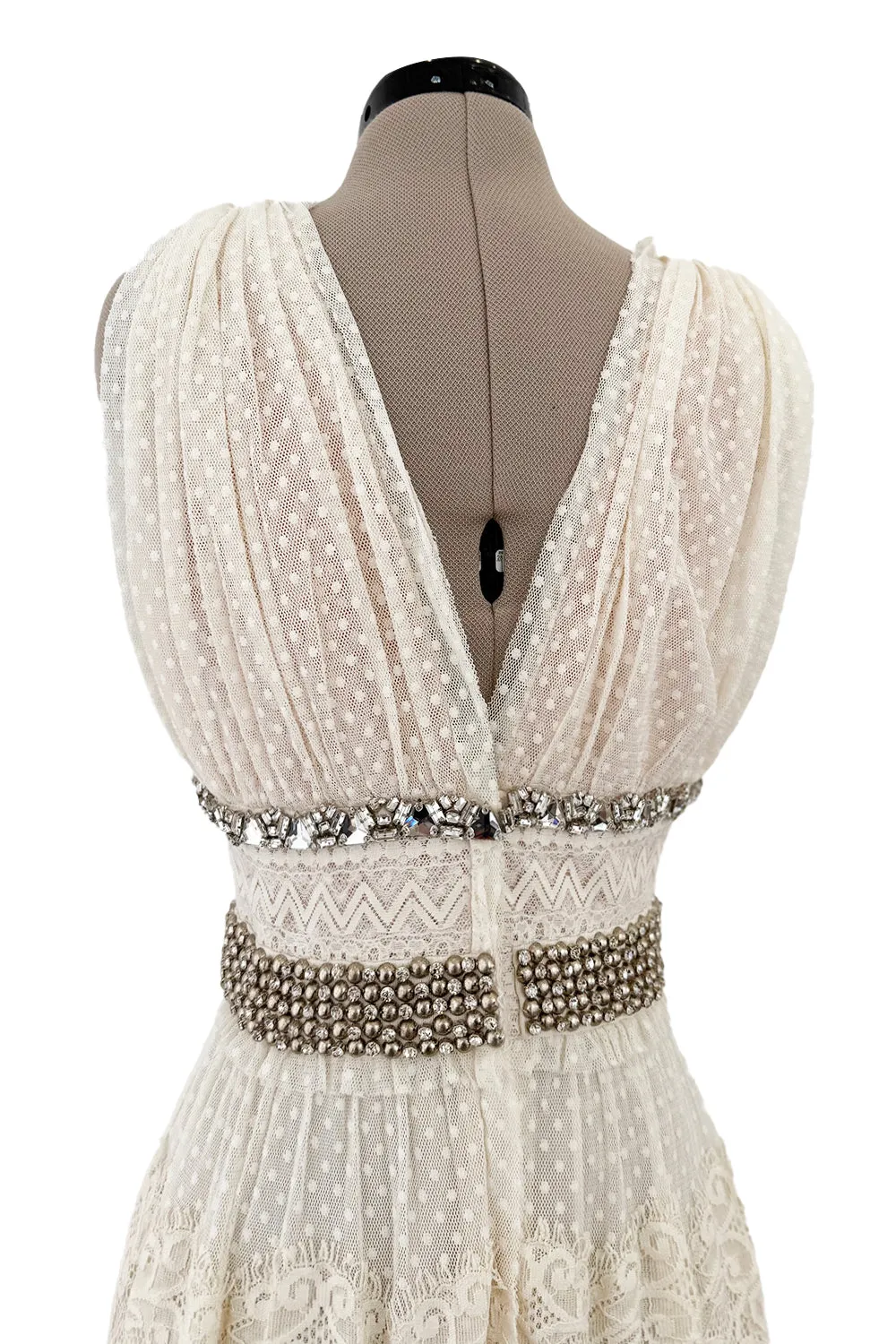 2010a Lanvin Blanche by Alber Elbaz Dotted Net Plunge Dress w Rhinestone Detailss