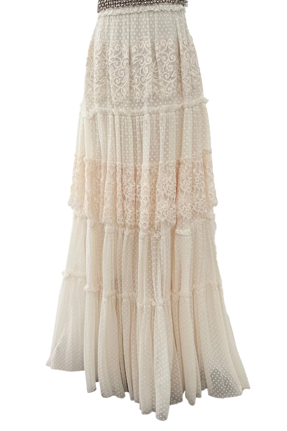 2010a Lanvin Blanche by Alber Elbaz Dotted Net Plunge Dress w Rhinestone Detailss