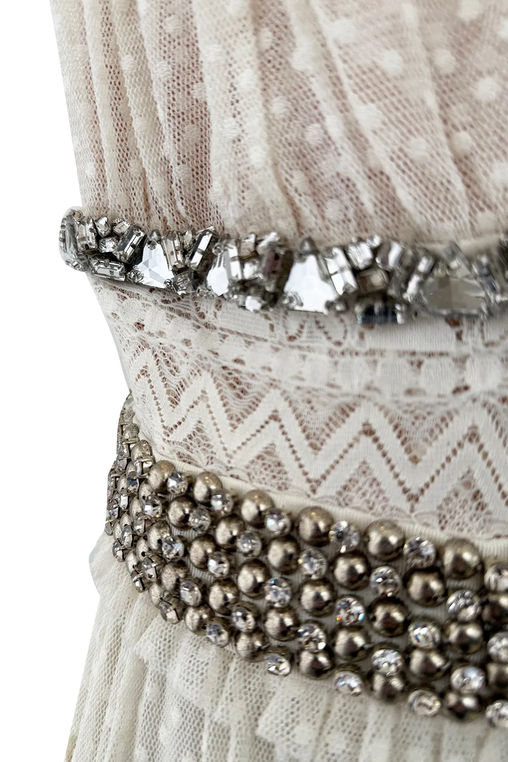 2010a Lanvin Blanche by Alber Elbaz Dotted Net Plunge Dress w Rhinestone Detailss