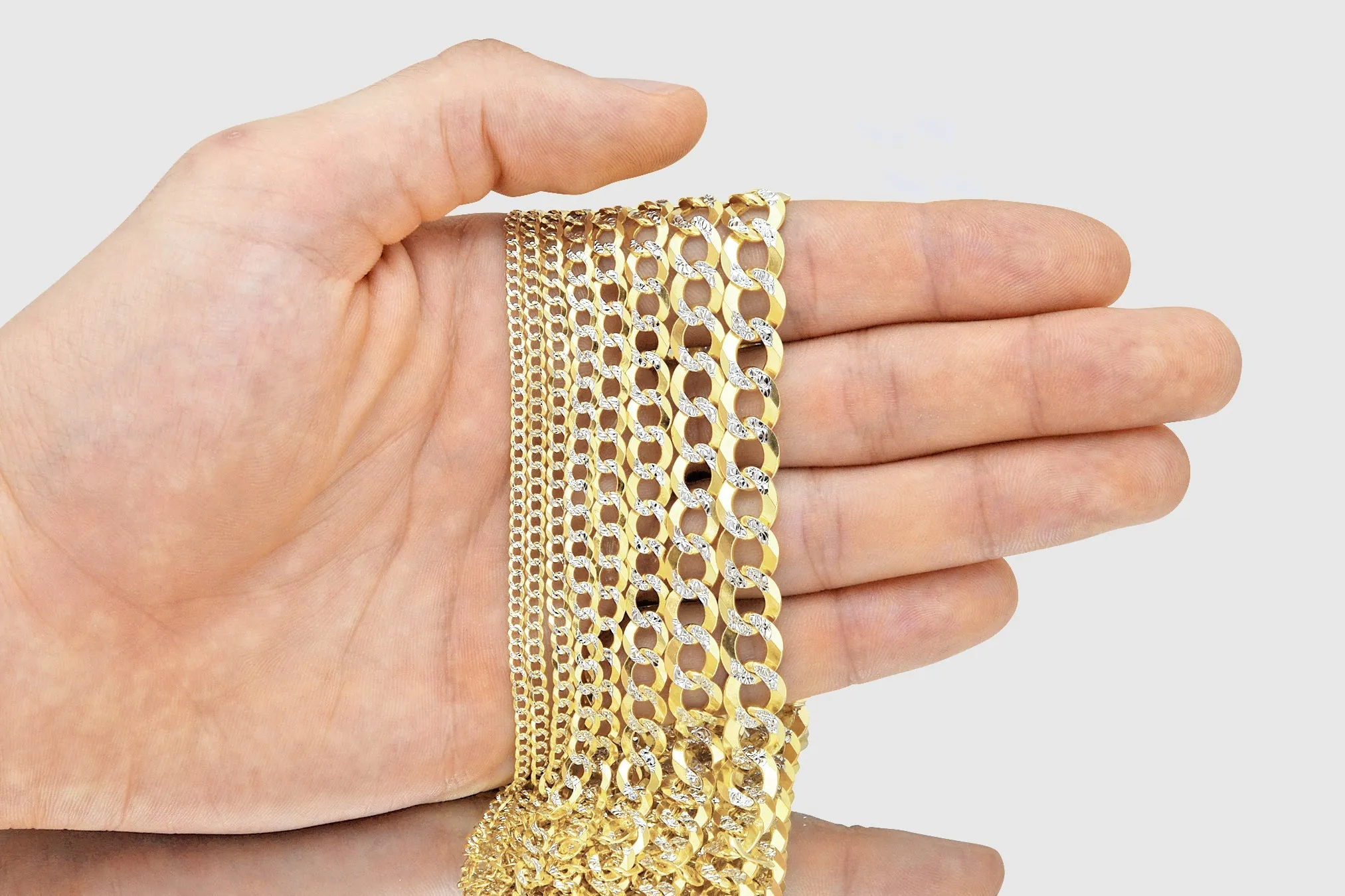 2.5mm - 16mm Solid Cuban Curb Diamond Cut Necklace - 14k Yellow Gold