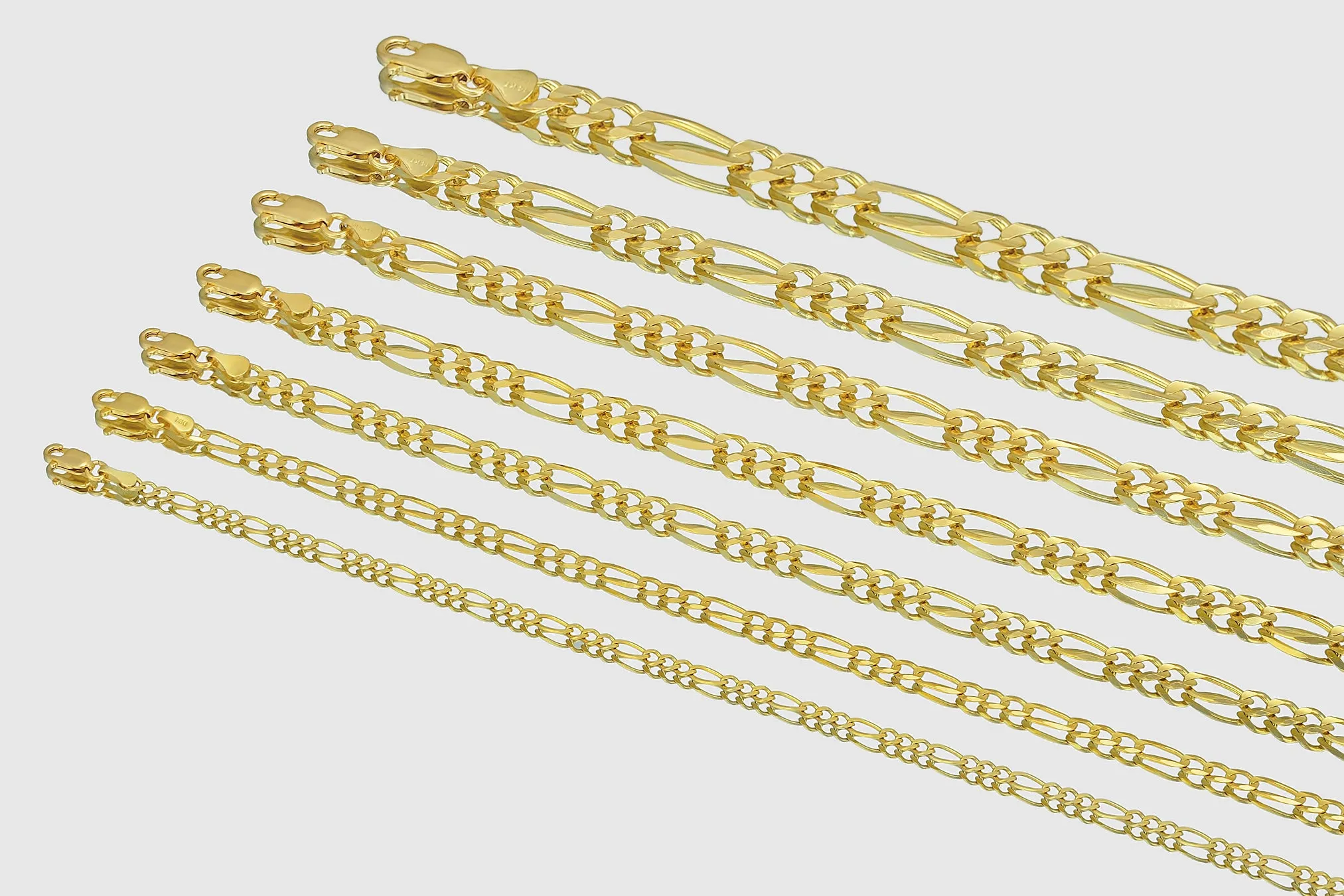 2mm - 12mm Solid Figaro Necklace - 14k Yellow Gold