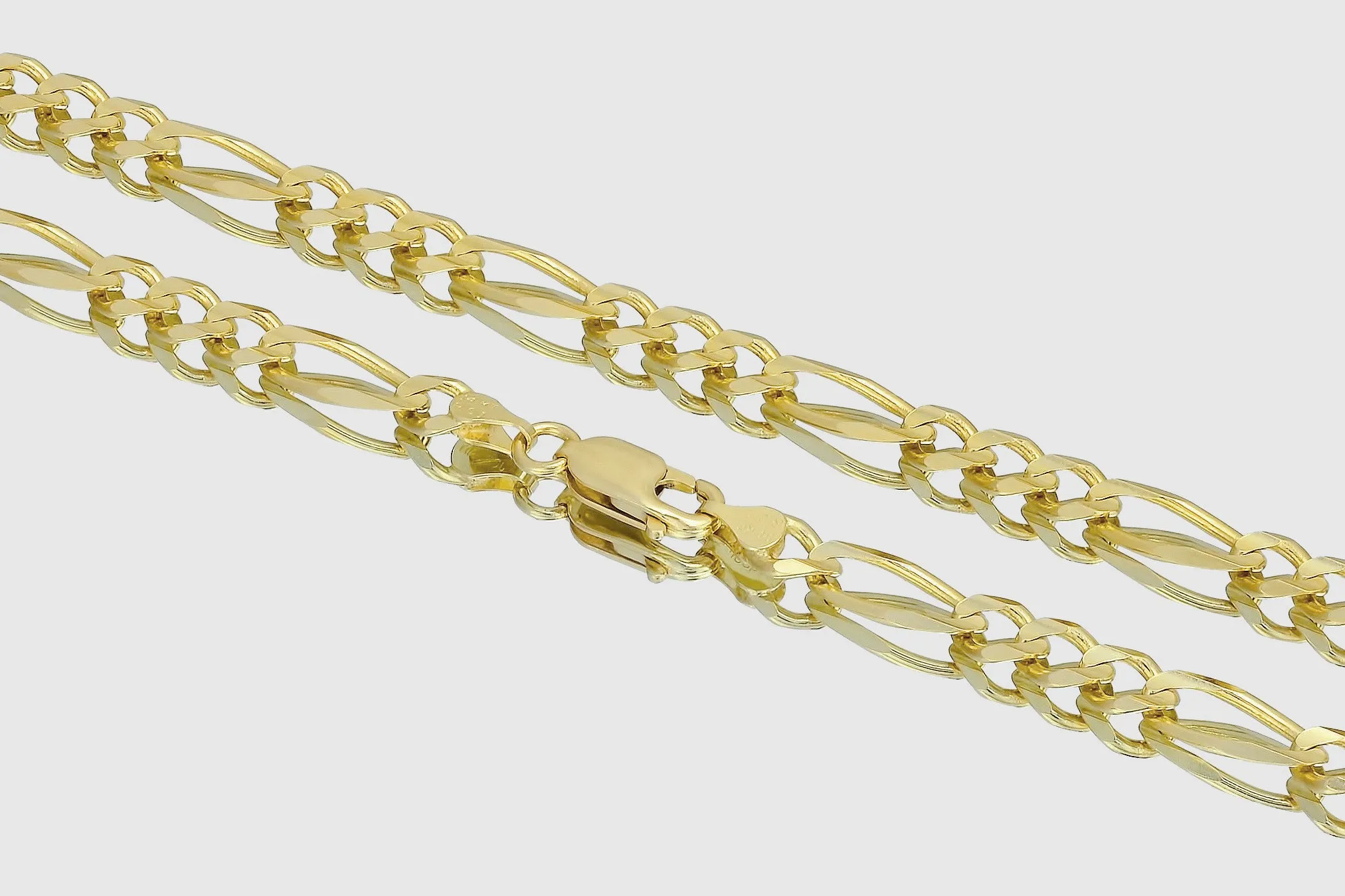 2mm - 12mm Solid Figaro Necklace - 14k Yellow Gold