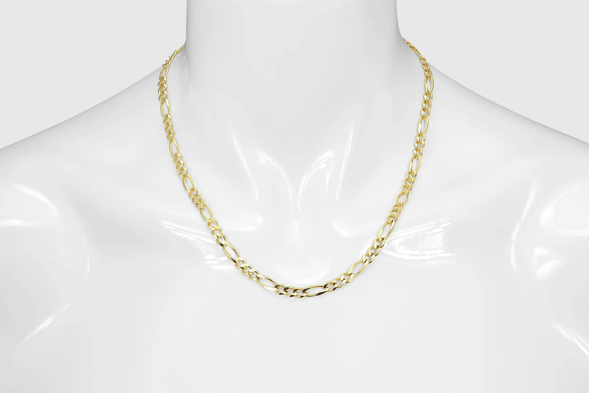 2mm - 12mm Solid Figaro Necklace - 14k Yellow Gold