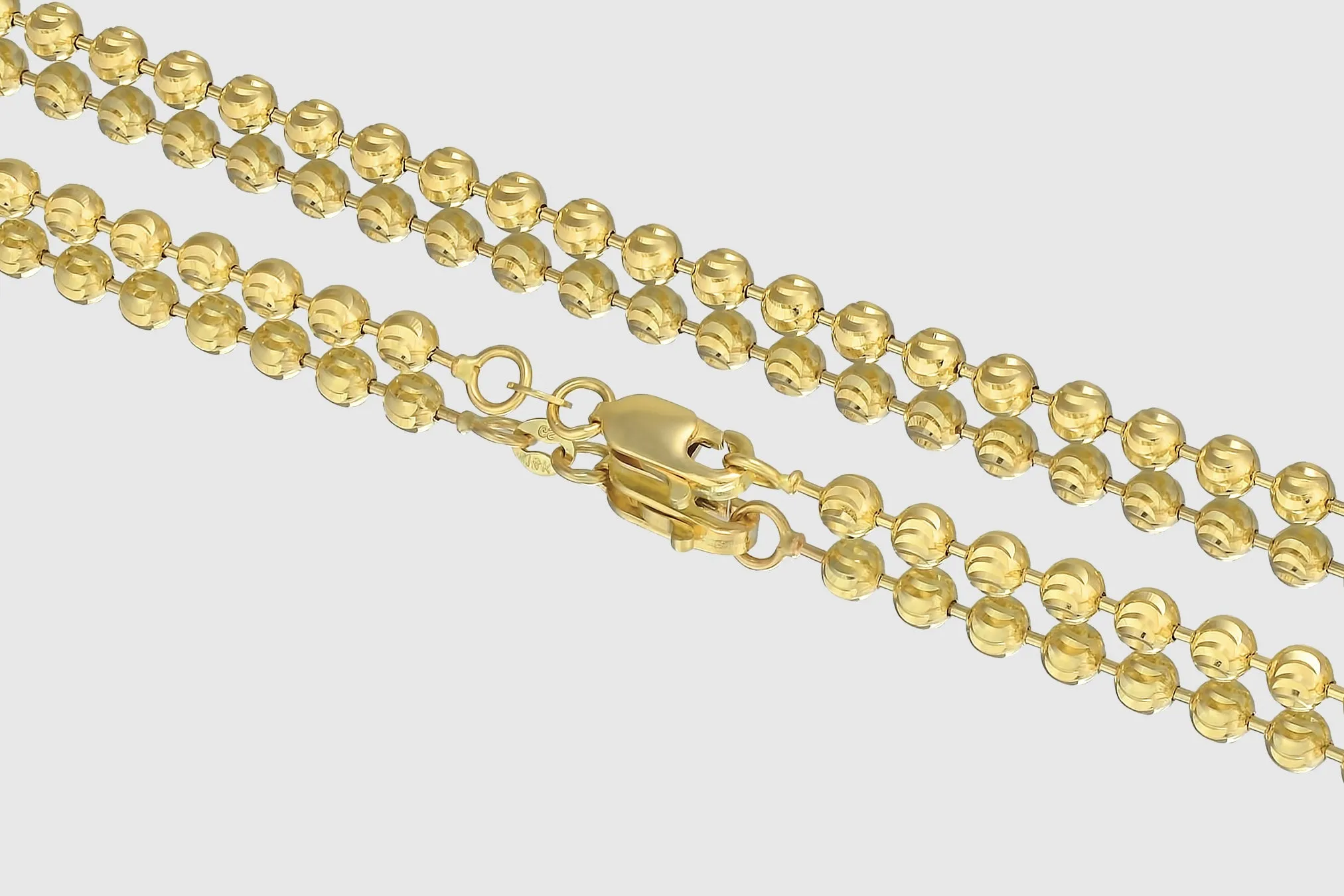 2mm - 5mm Moon Cut Bead Chain - 10k Yellow Gold
