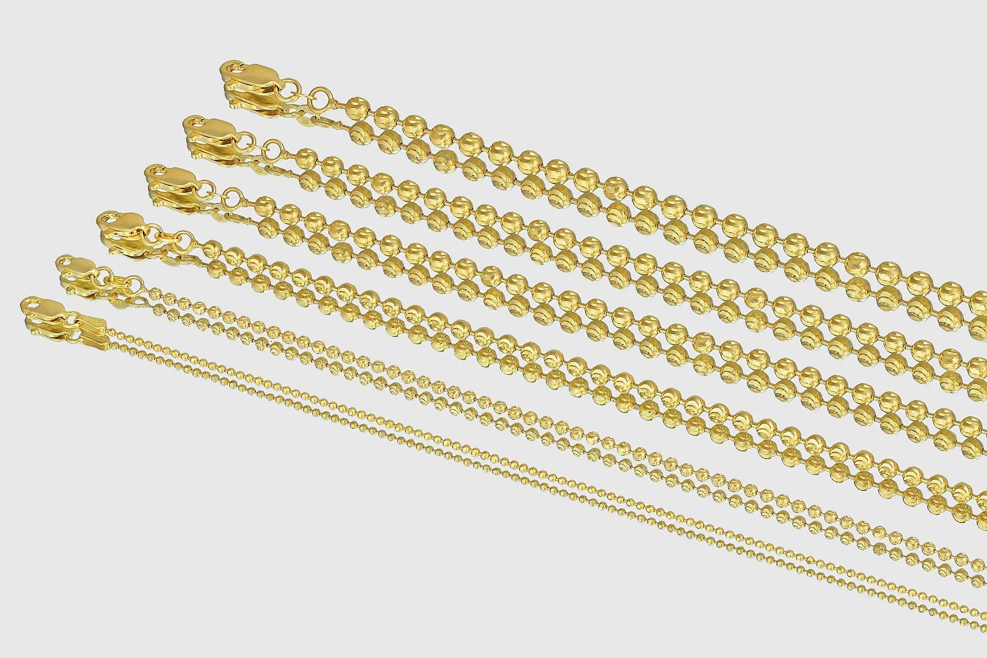 2mm - 5mm Moon Cut Bead Chain - 10k Yellow Gold