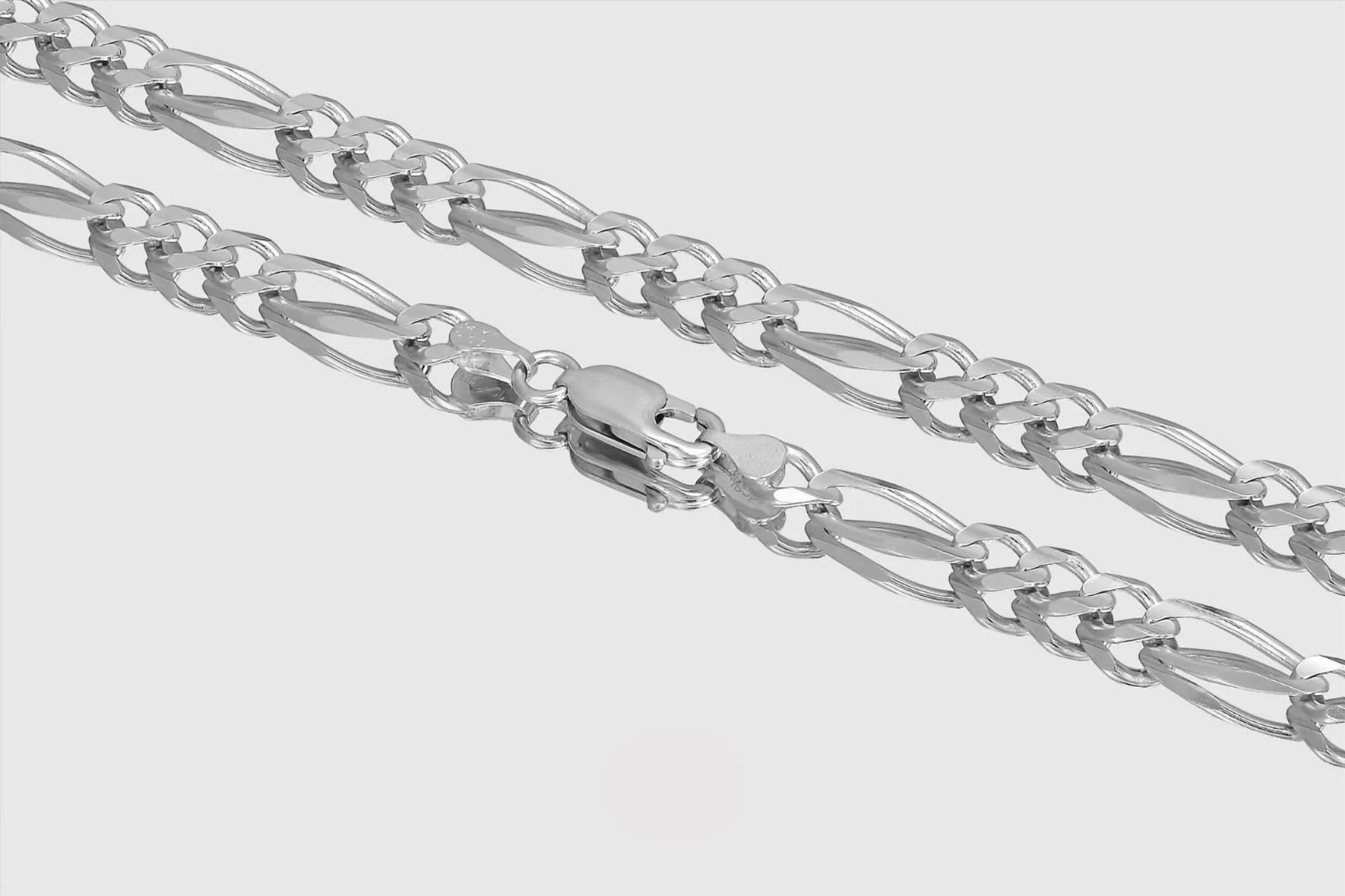 2mm - 6mm Solid Figaro Necklace - 14k White Gold