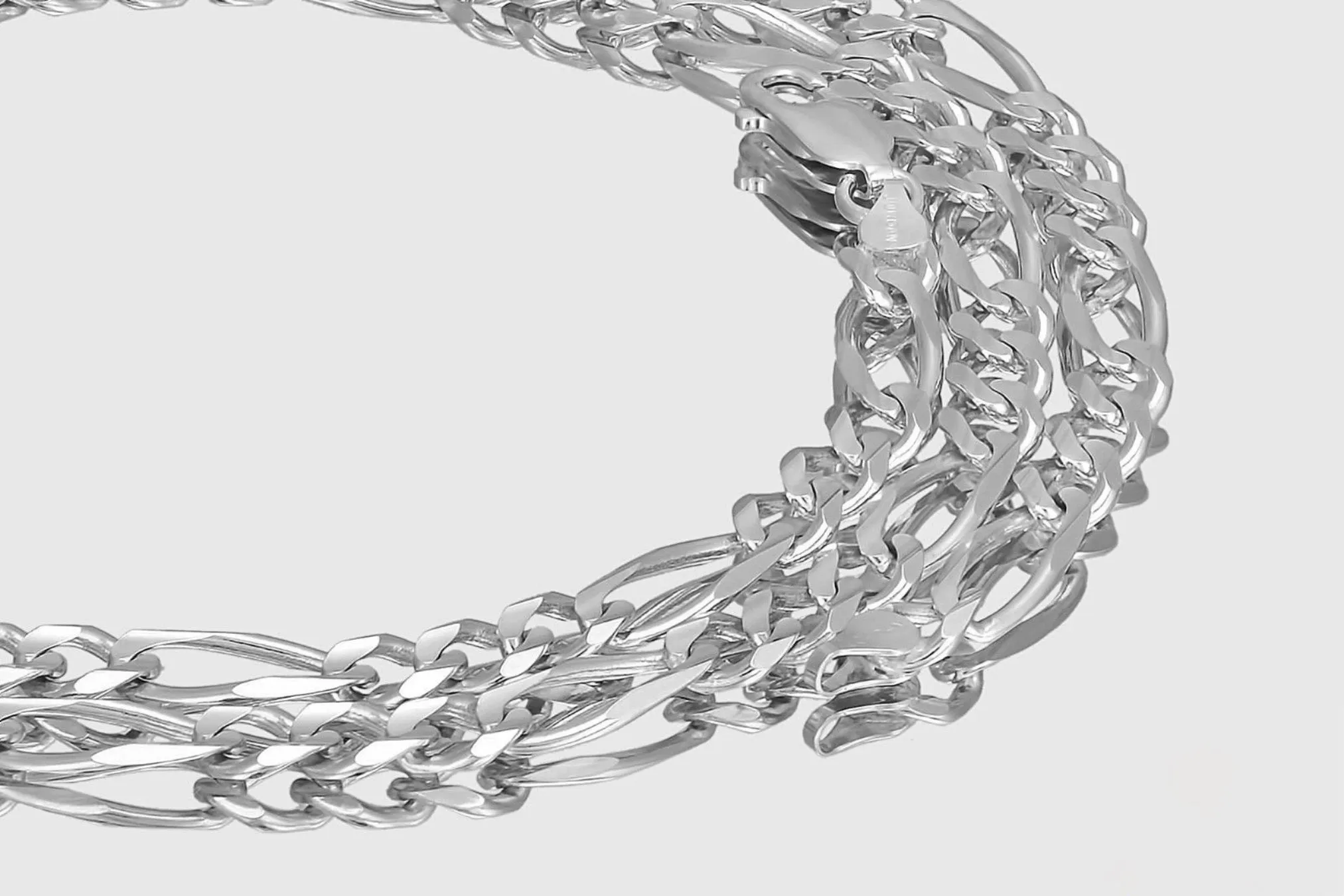 2mm - 6mm Solid Figaro Necklace - 14k White Gold