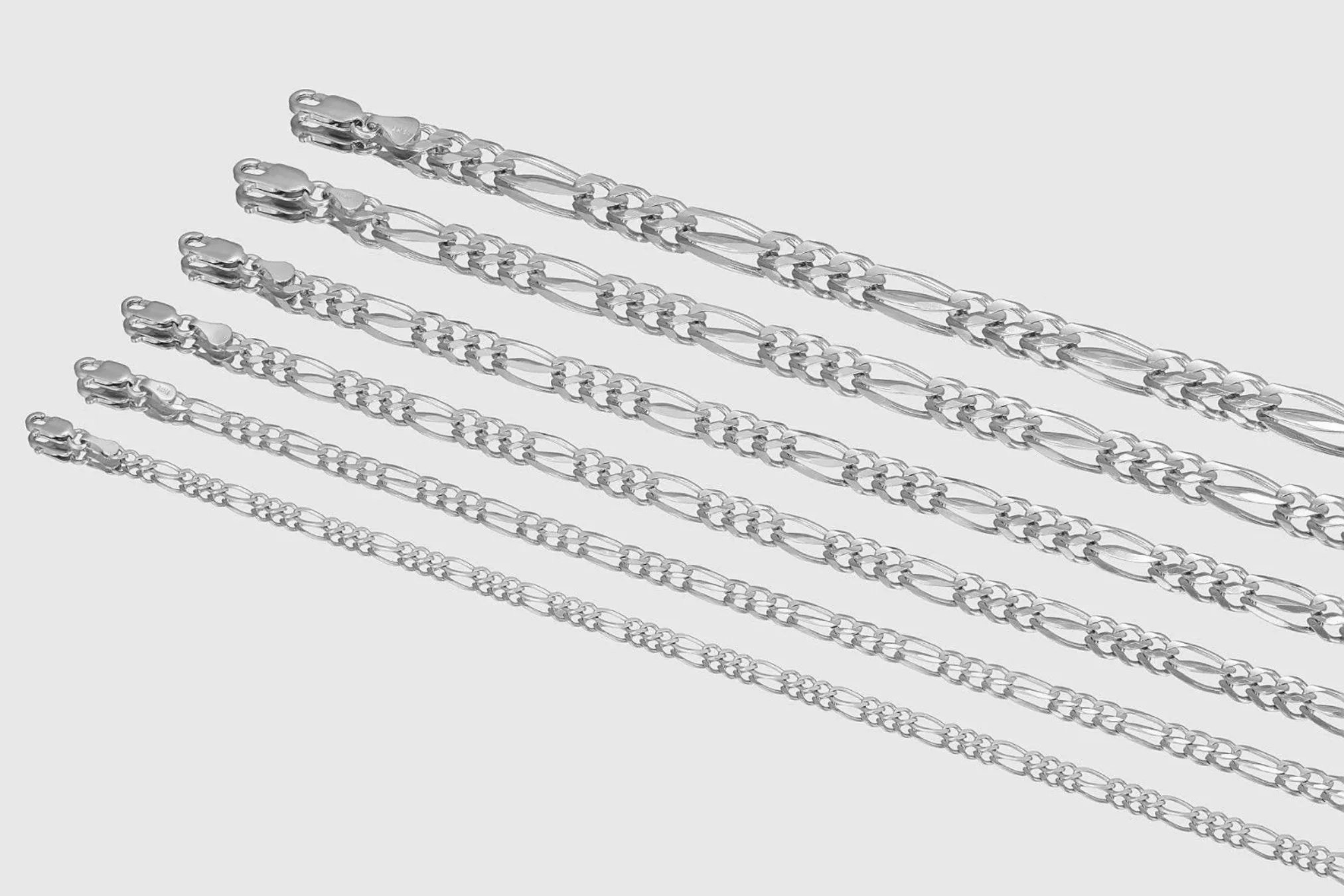 2mm - 6mm Solid Figaro Necklace - 14k White Gold