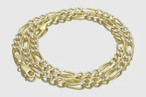 3mm - 12mm Solid Figaro Diamond Cut Necklace - 14k Yellow Gold