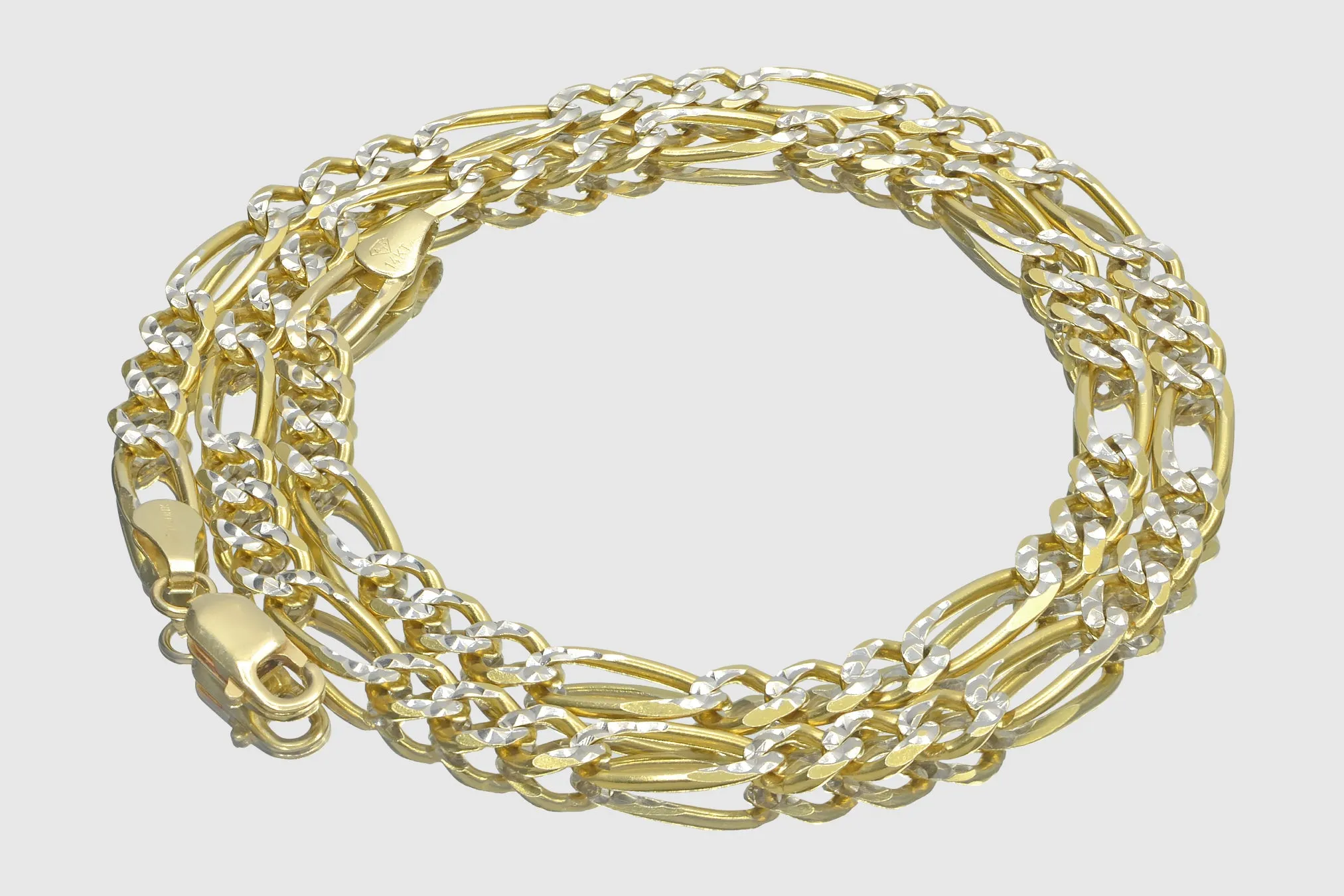 3mm - 12mm Solid Figaro Diamond Cut Necklace - 14k Yellow Gold