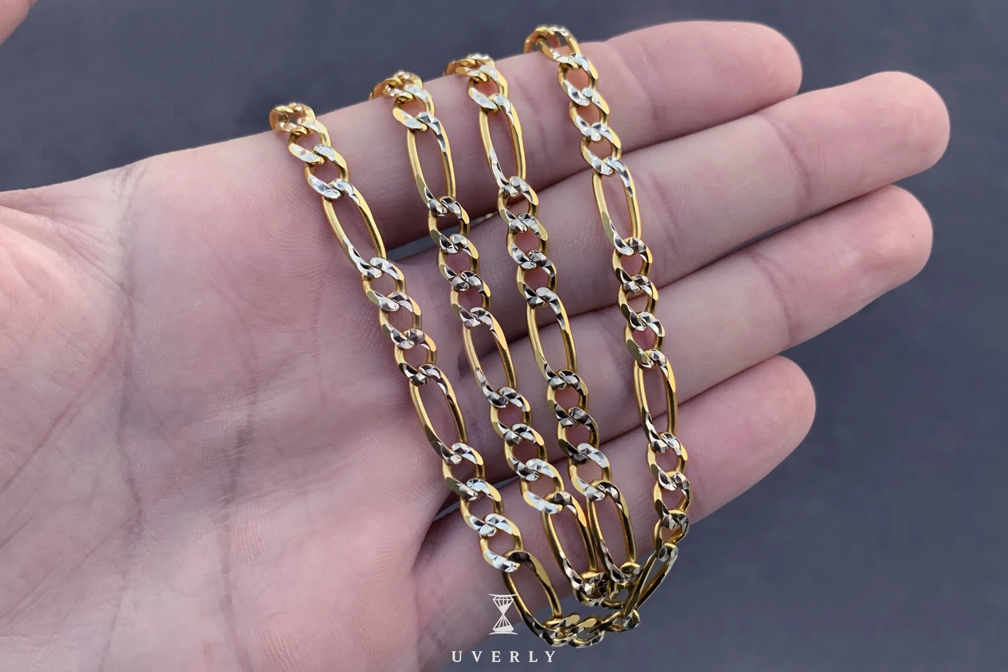 3mm - 12mm Solid Figaro Diamond Cut Necklace - 14k Yellow Gold