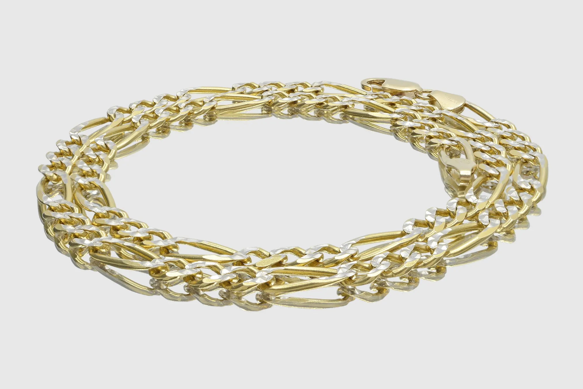 3mm - 12mm Solid Figaro Diamond Cut Necklace - 14k Yellow Gold