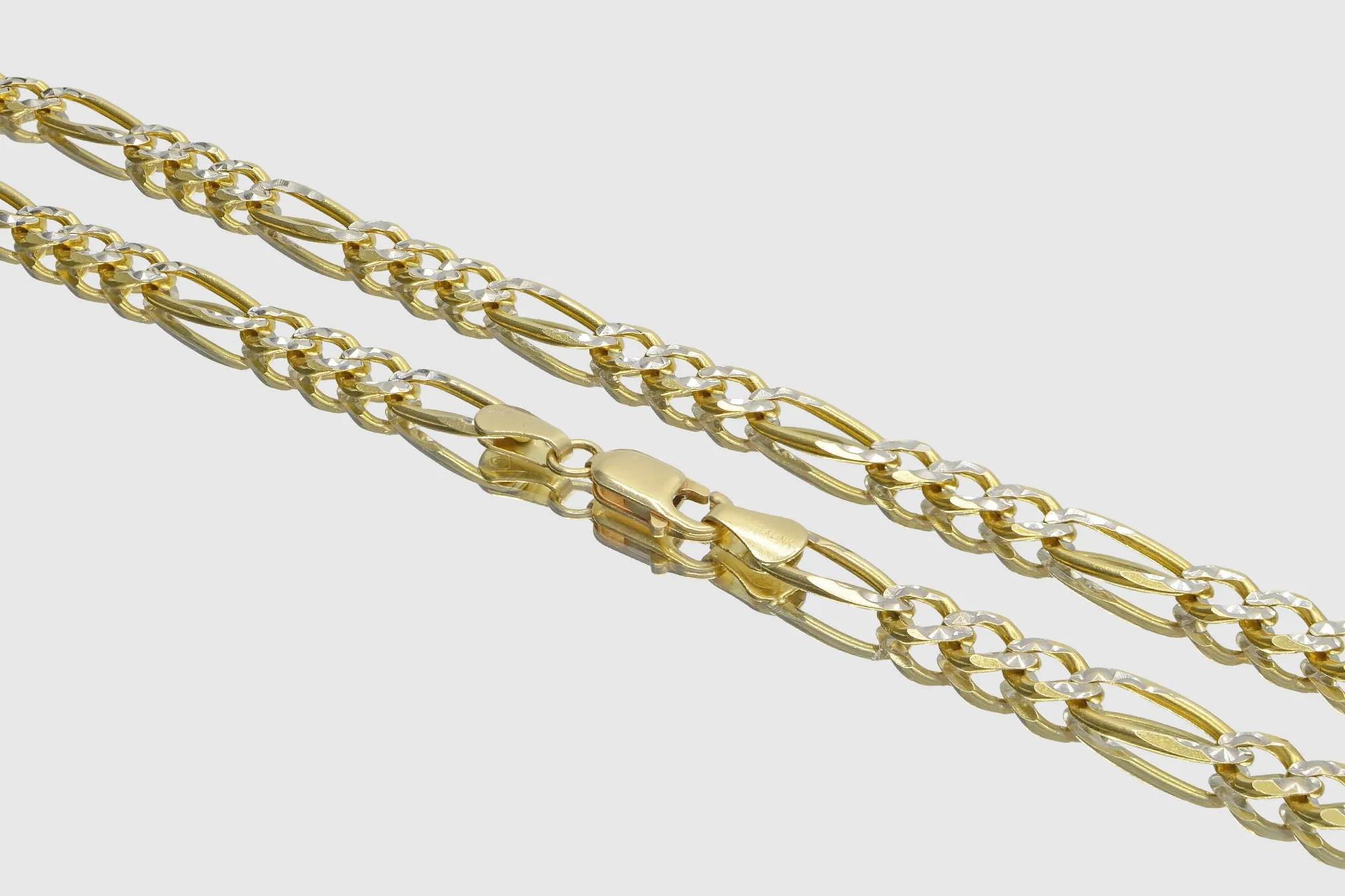 3mm - 12mm Solid Figaro Diamond Cut Necklace - 14k Yellow Gold