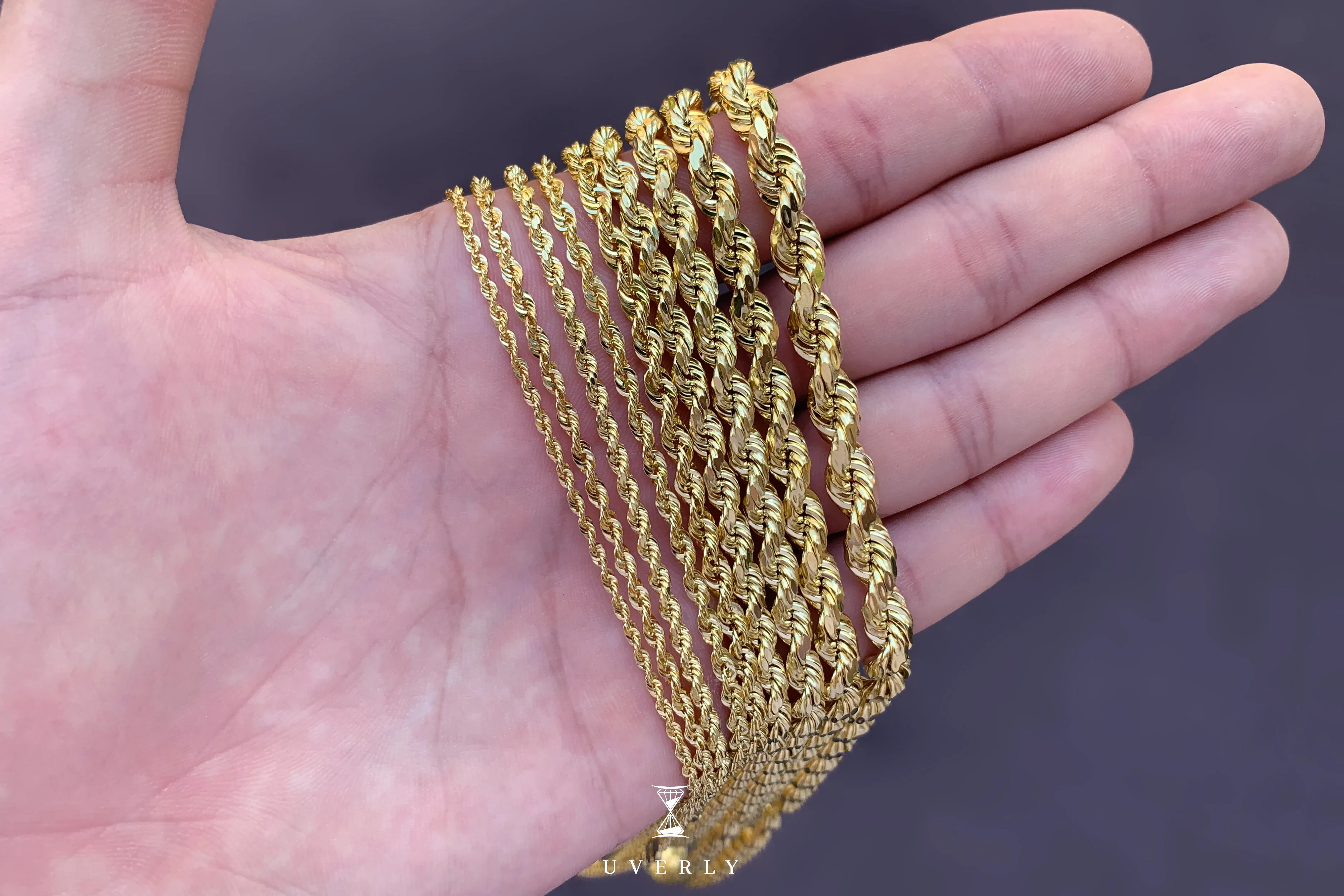 3mm - 9mm Hollow Rope Necklace - 14k Yellow Gold