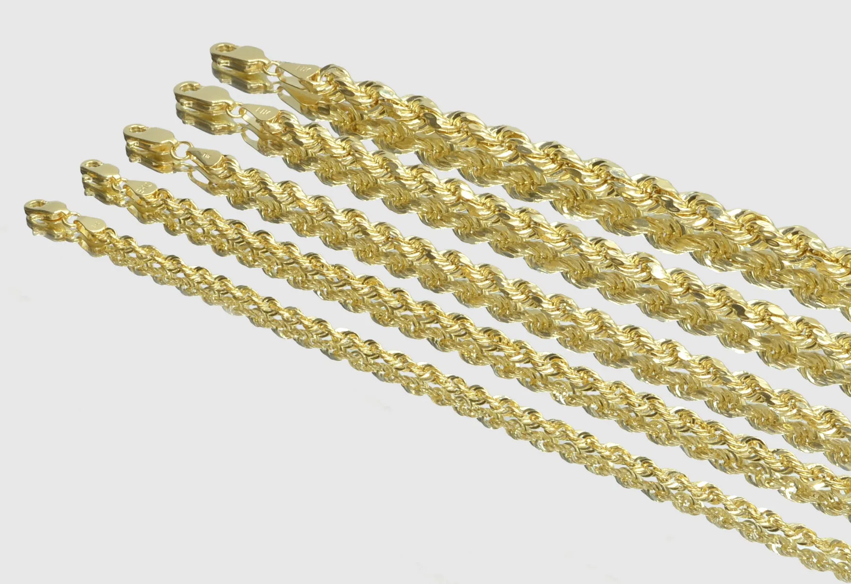 3mm - 9mm Hollow Rope Necklace - 14k Yellow Gold