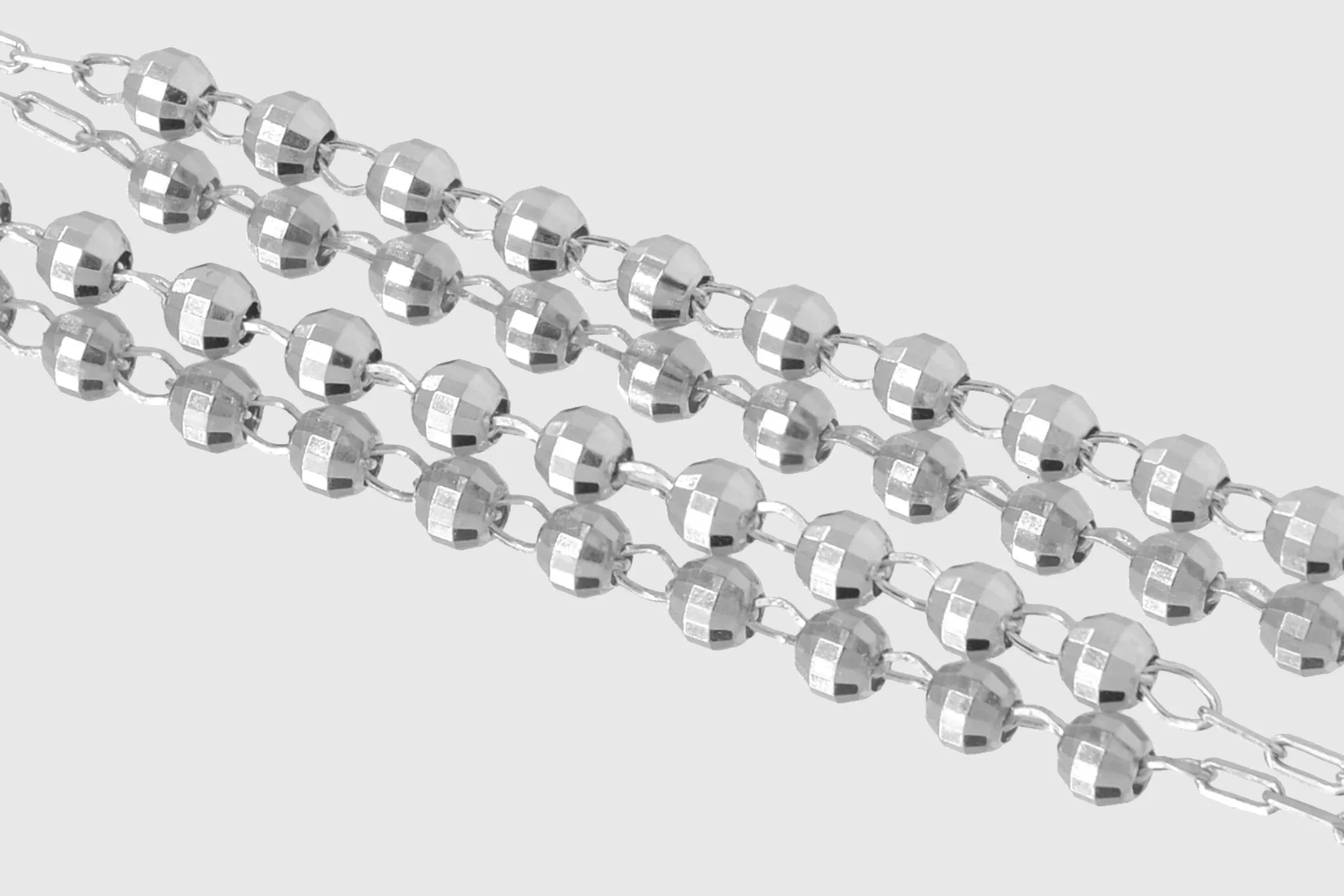 4mm 14K Rosary Shiny Diamond Cut White Gold Necklace