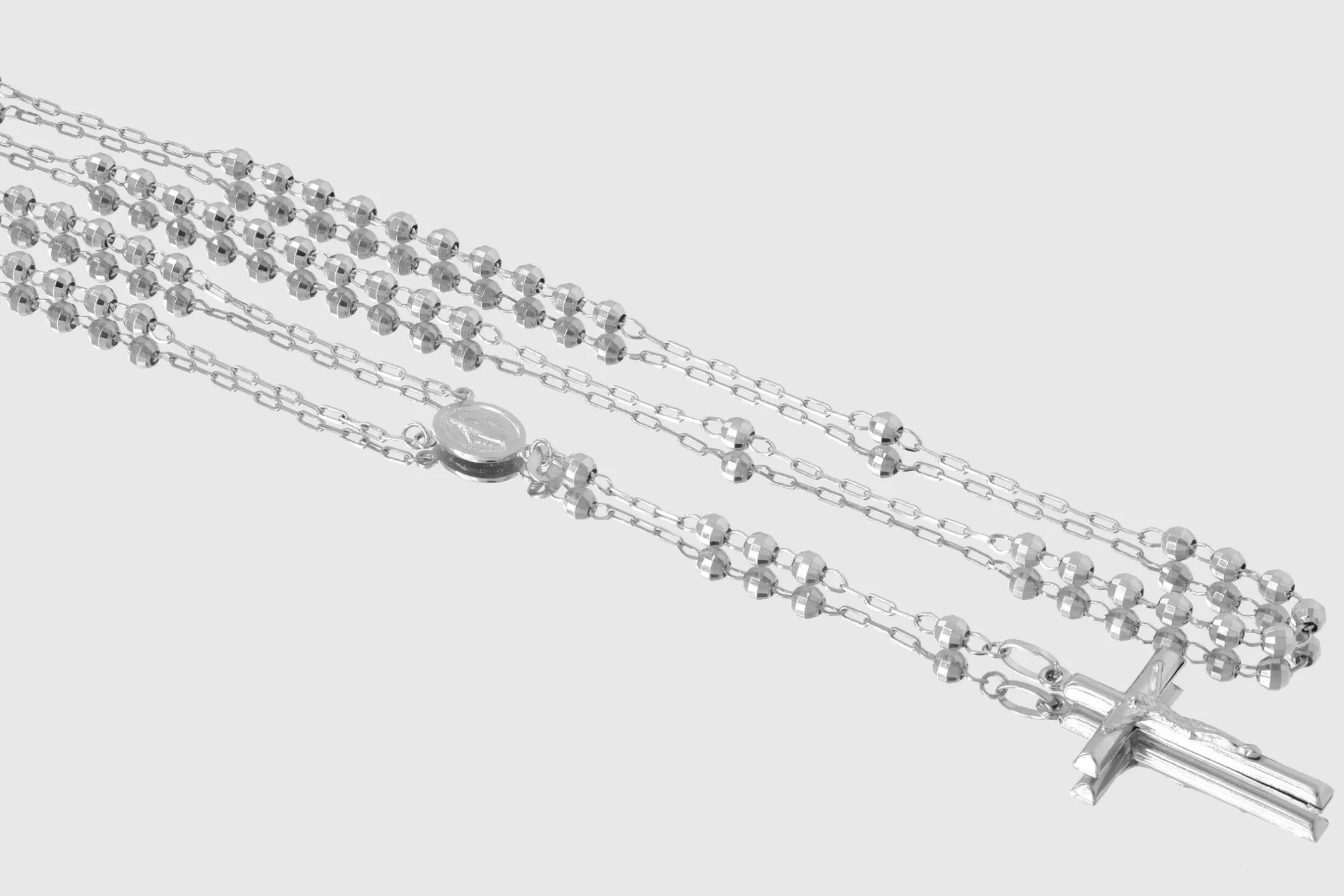 4mm 14K Rosary Shiny Diamond Cut White Gold Necklace