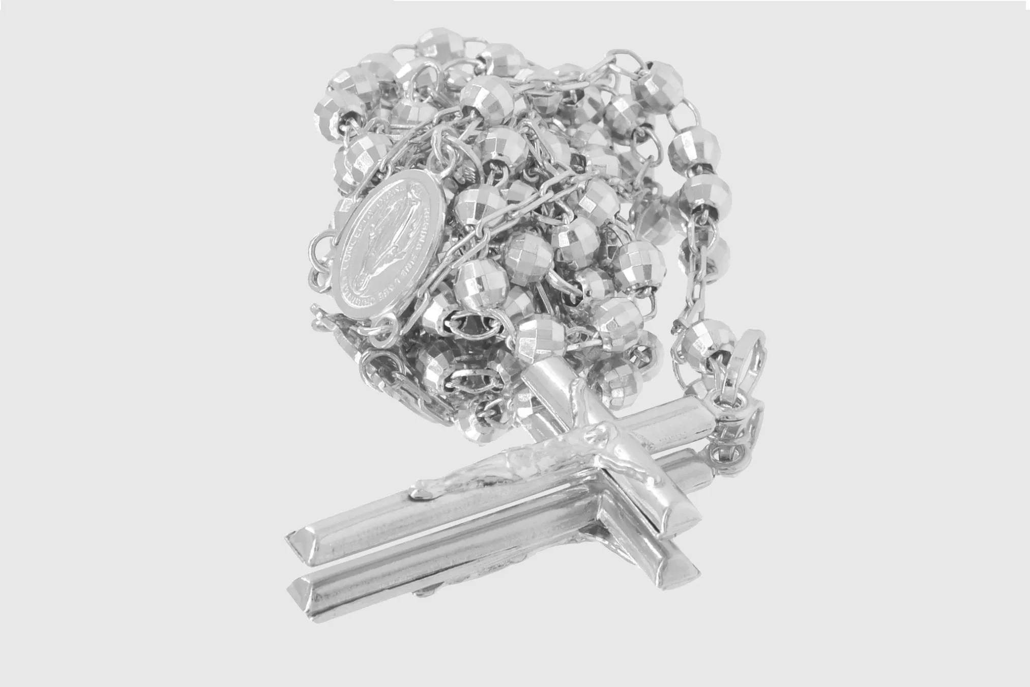 4mm 14K Rosary Shiny Diamond Cut White Gold Necklace