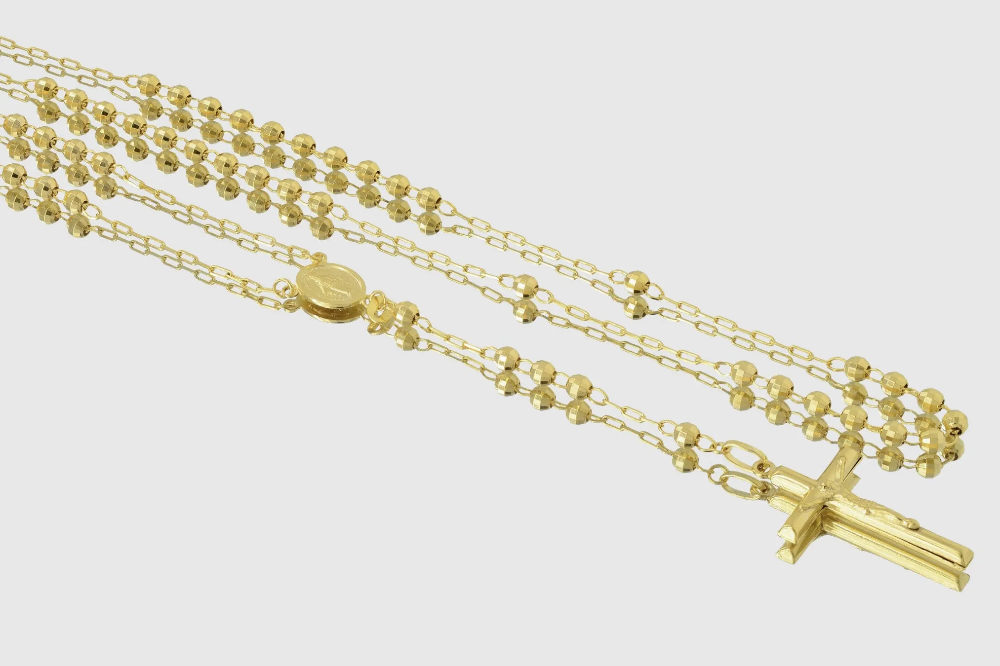 4mm 14K Rosary Shiny Diamond Cut Yellow Gold Necklace