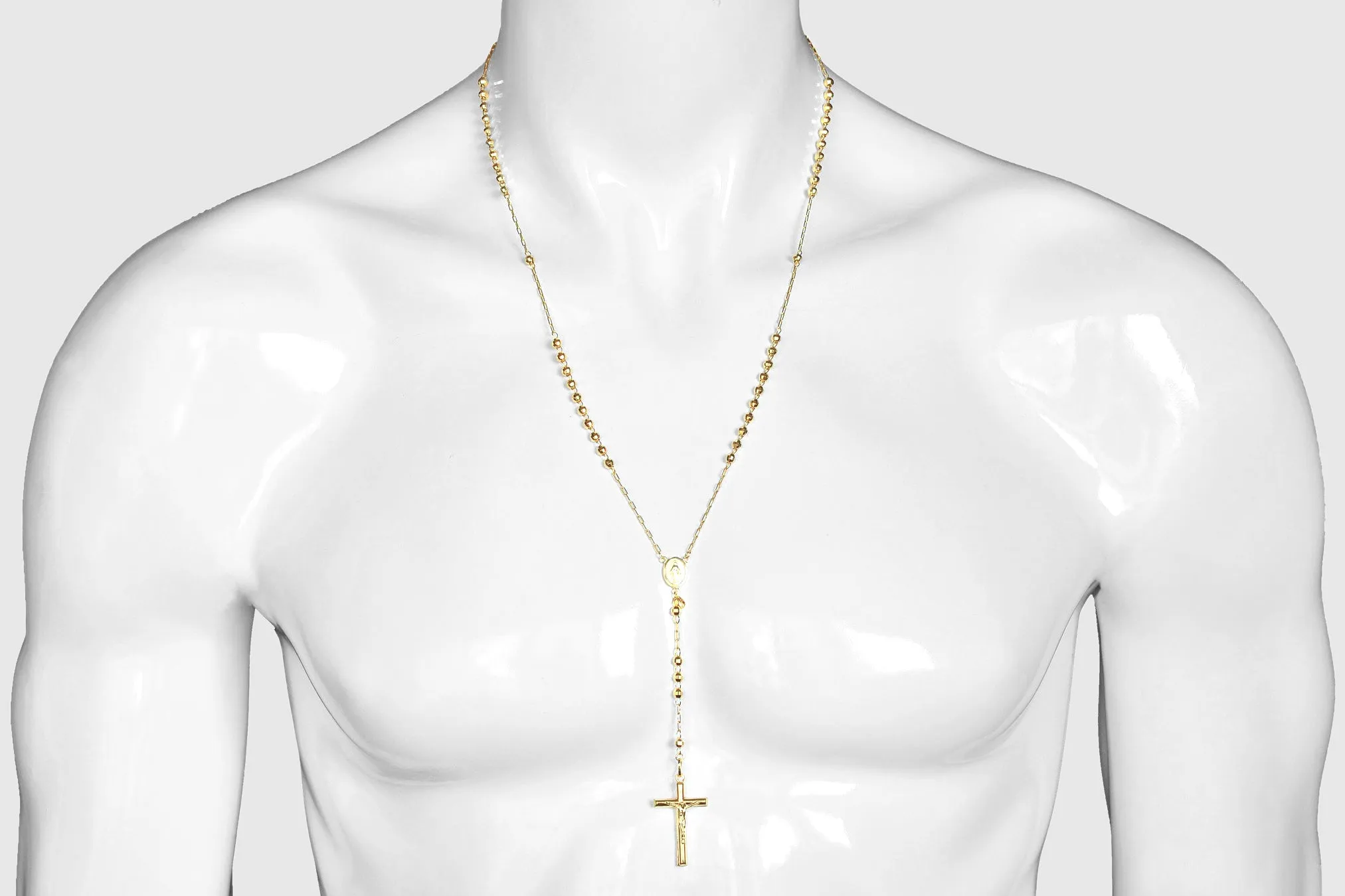 4mm 14K Rosary Shiny Diamond Cut Yellow Gold Necklace