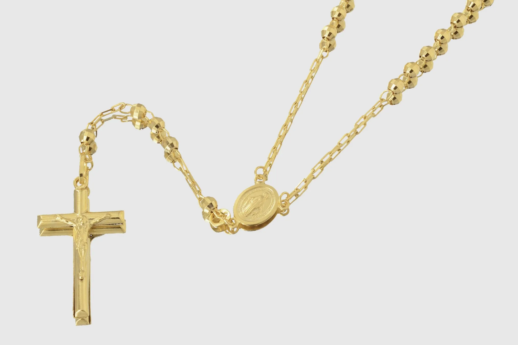 4mm 14K Rosary Shiny Diamond Cut Yellow Gold Necklace