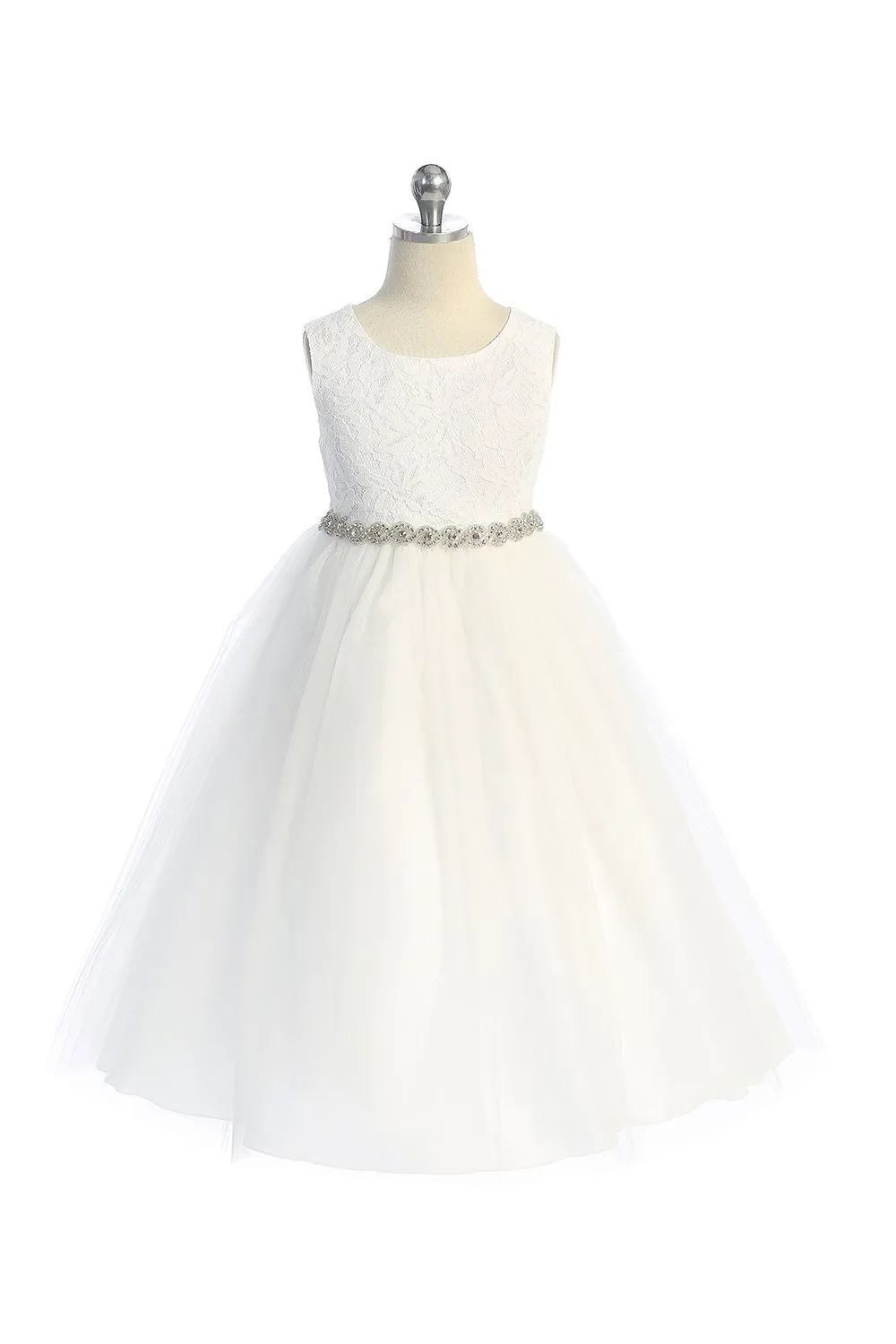 524-A Long Lace Illusion Dress w/Rhinestone Trim