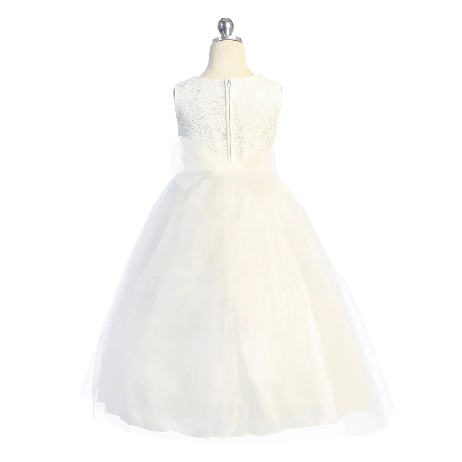 524-A Long Lace Illusion Dress w/Rhinestone Trim