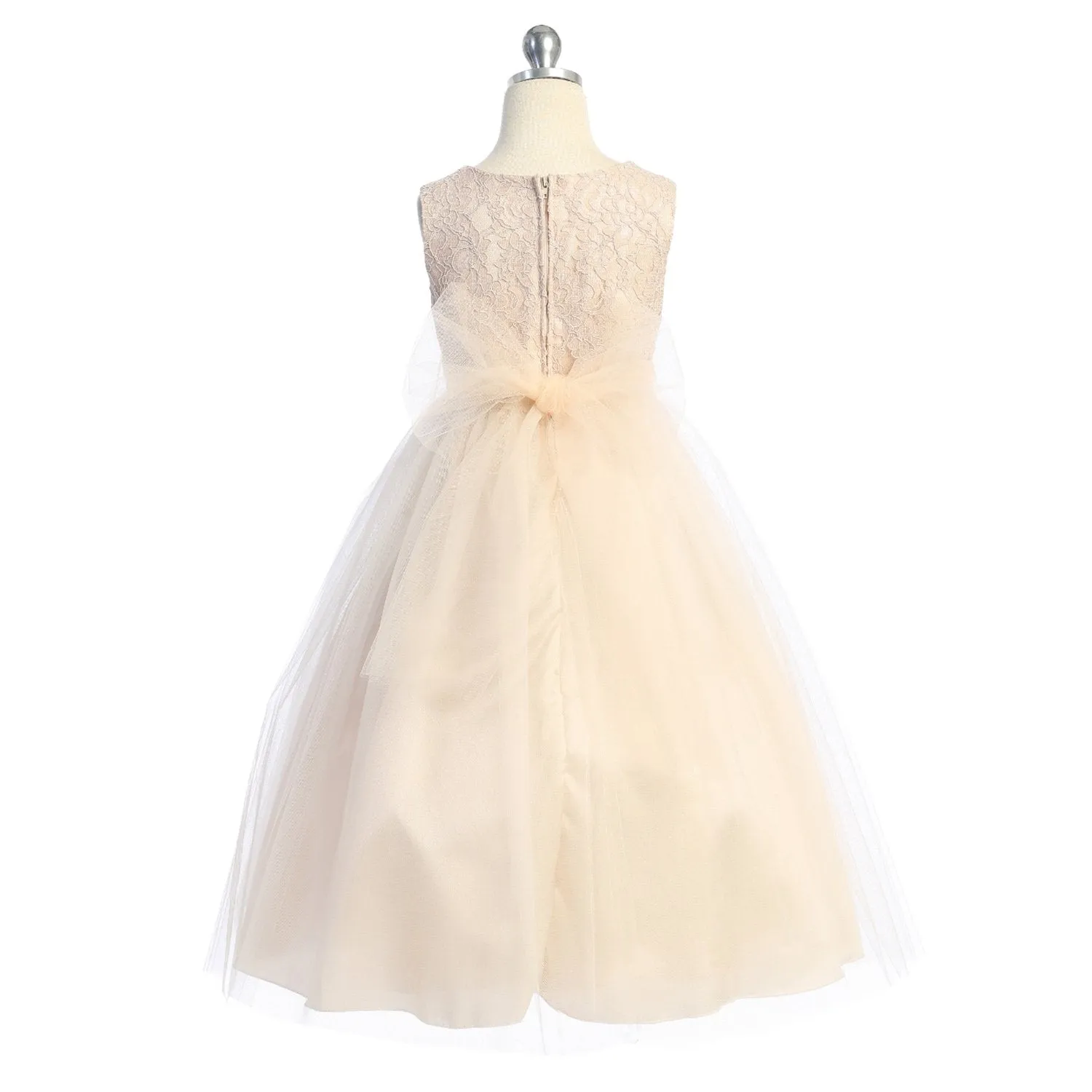 524-A Long Lace Illusion Dress w/Rhinestone Trim