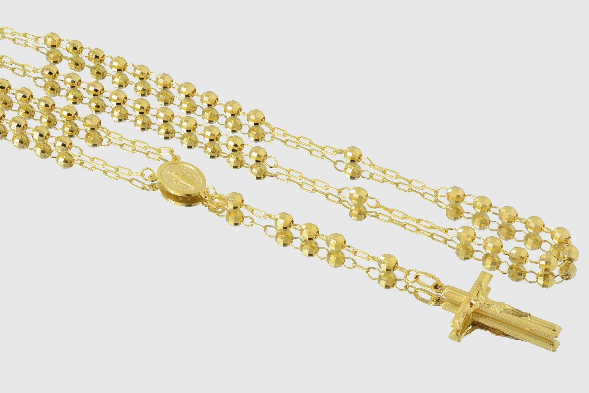 5mm 14K Rosary Shiny Diamond Cut Yellow Gold Necklace