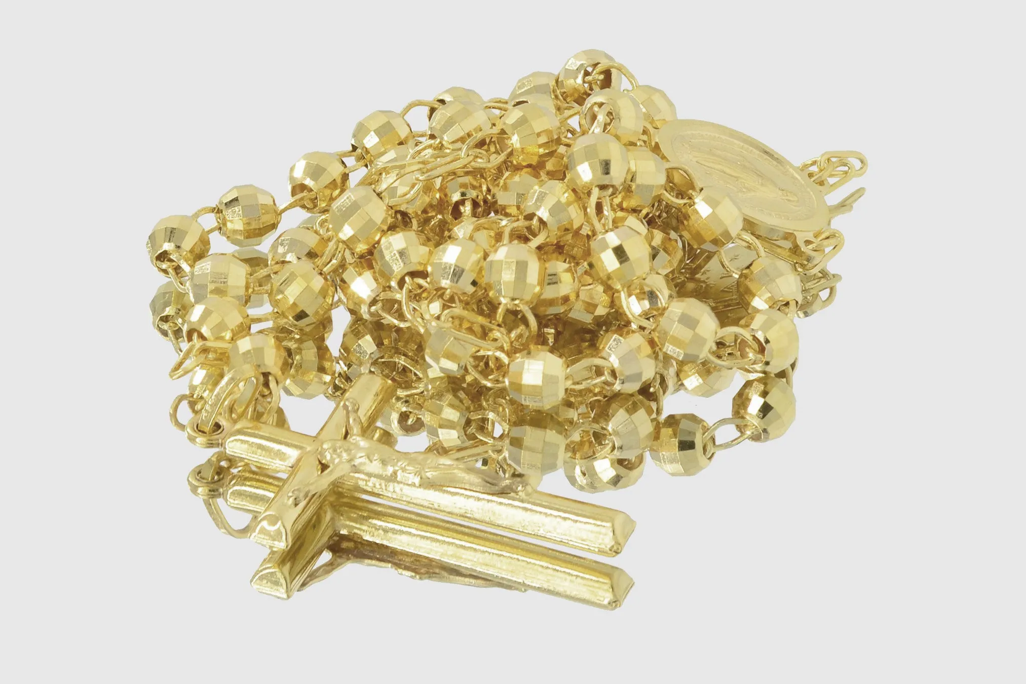 5mm 14K Rosary Shiny Diamond Cut Yellow Gold Necklace