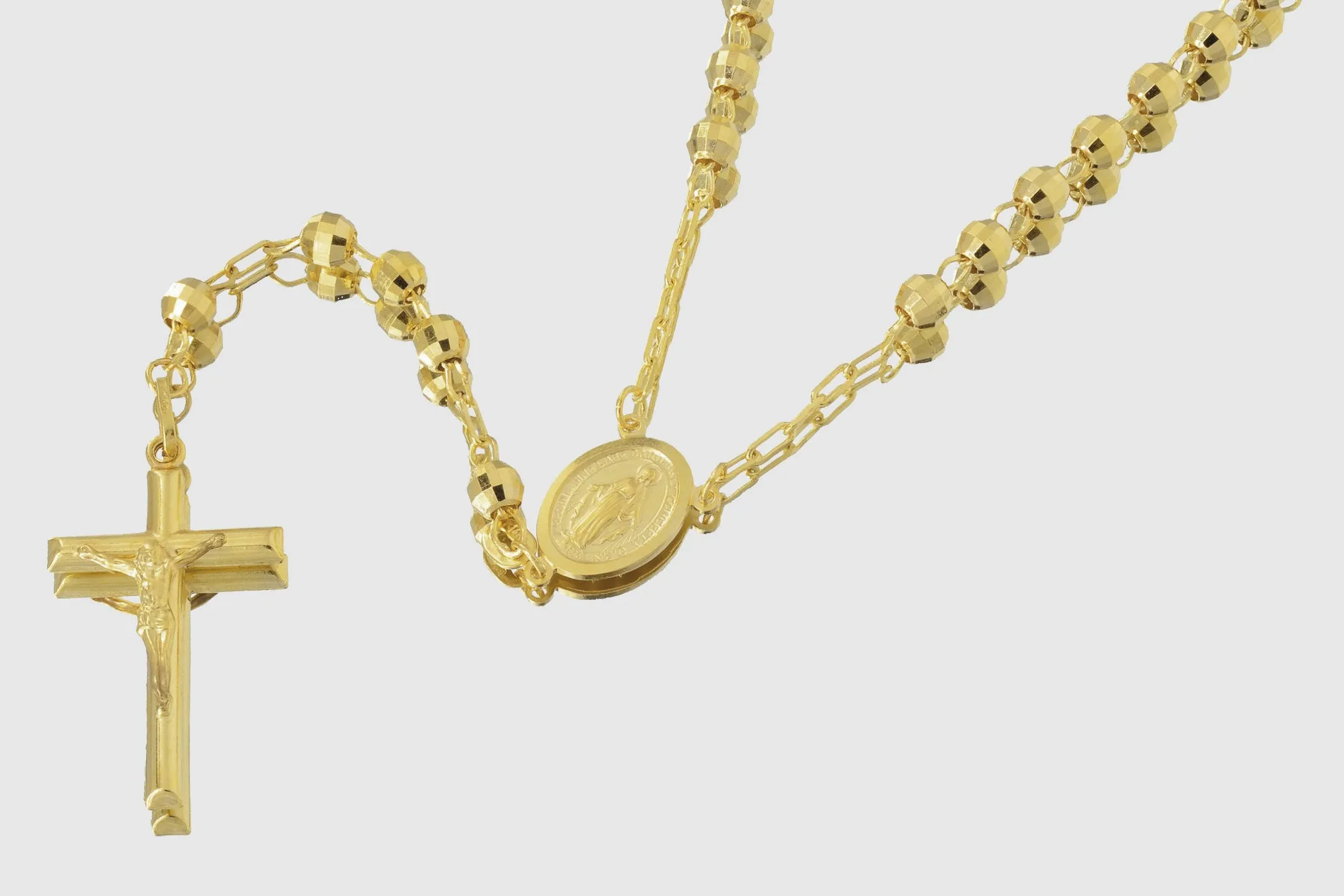 5mm 14K Rosary Shiny Diamond Cut Yellow Gold Necklace