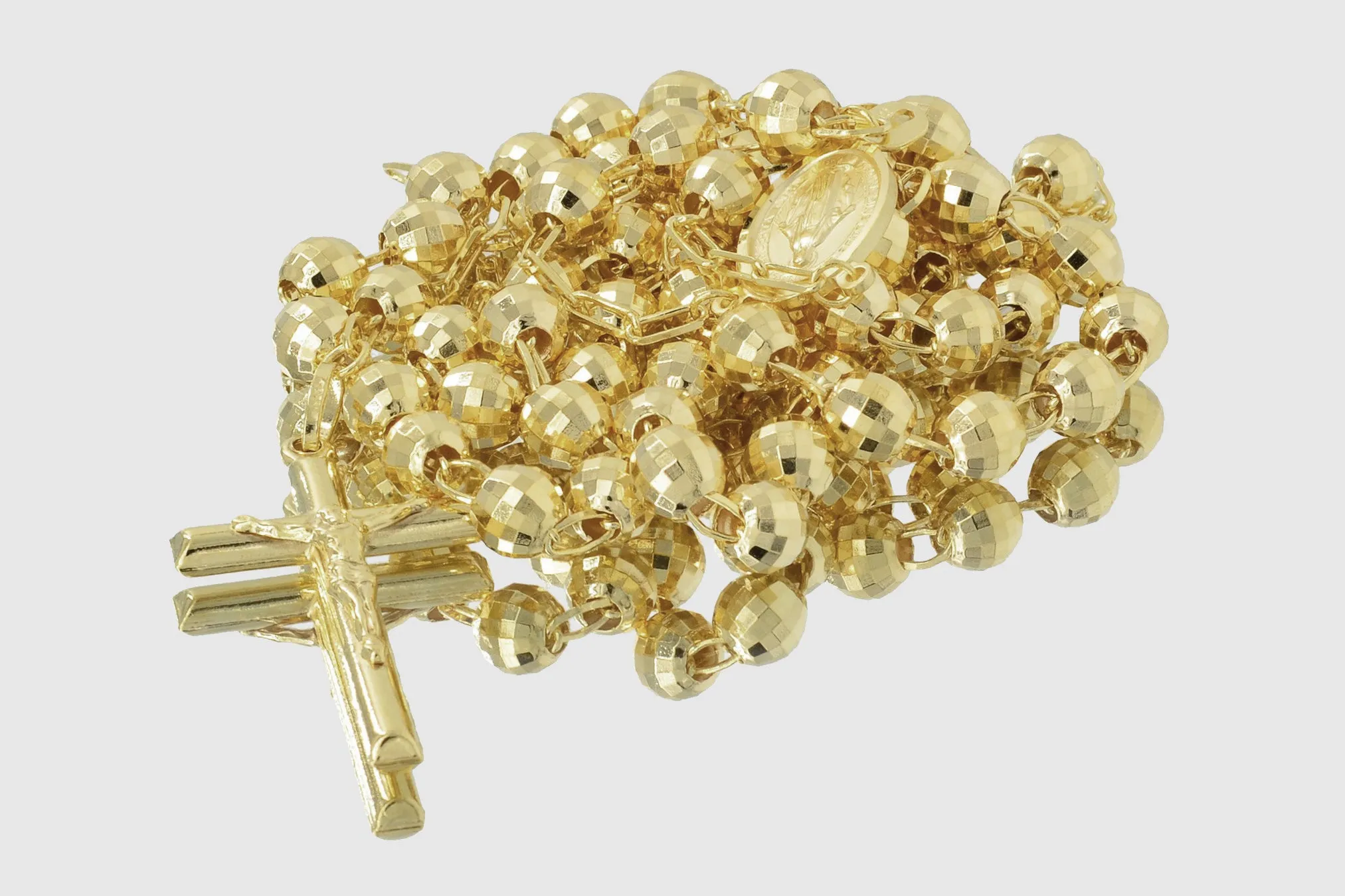 6mm 14k Rosary Shiny Diamond Cut Yellow Gold Necklace