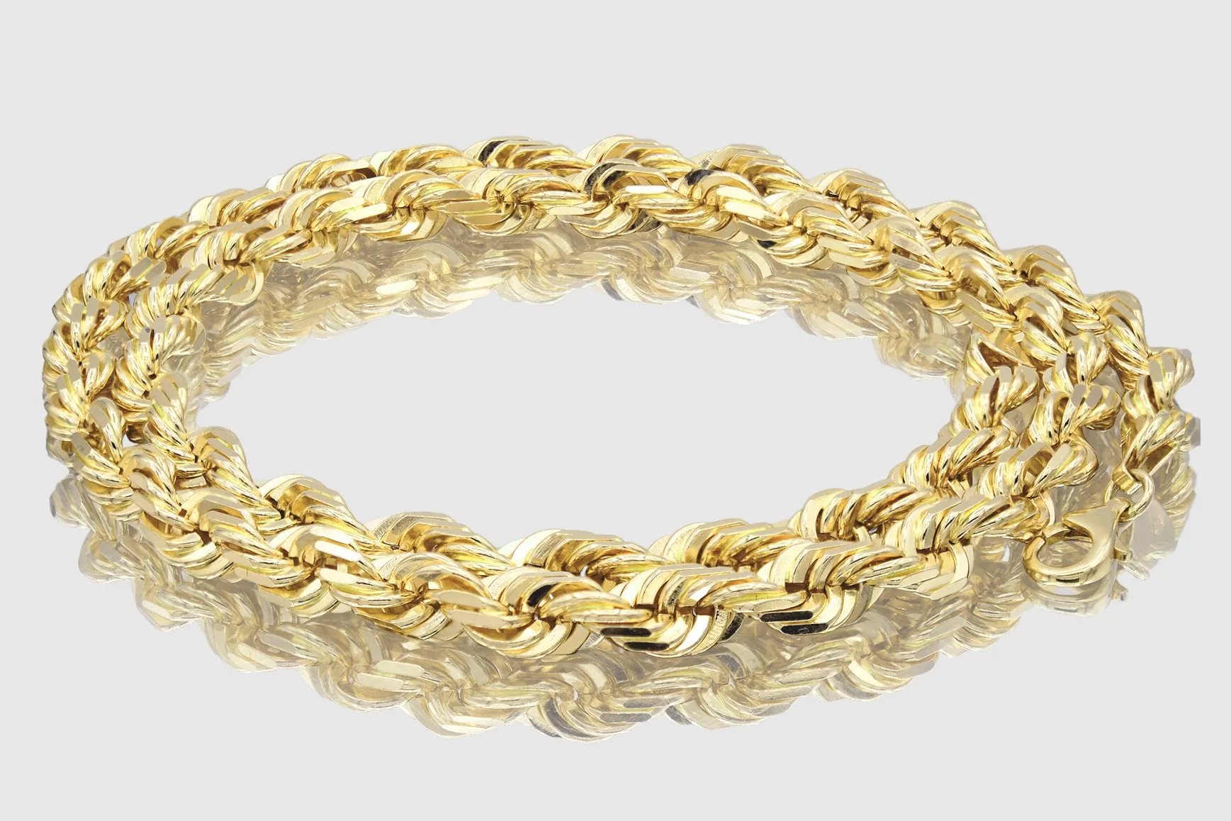 6mm - 22mm Solid Rope Necklace - 18k Yellow Gold