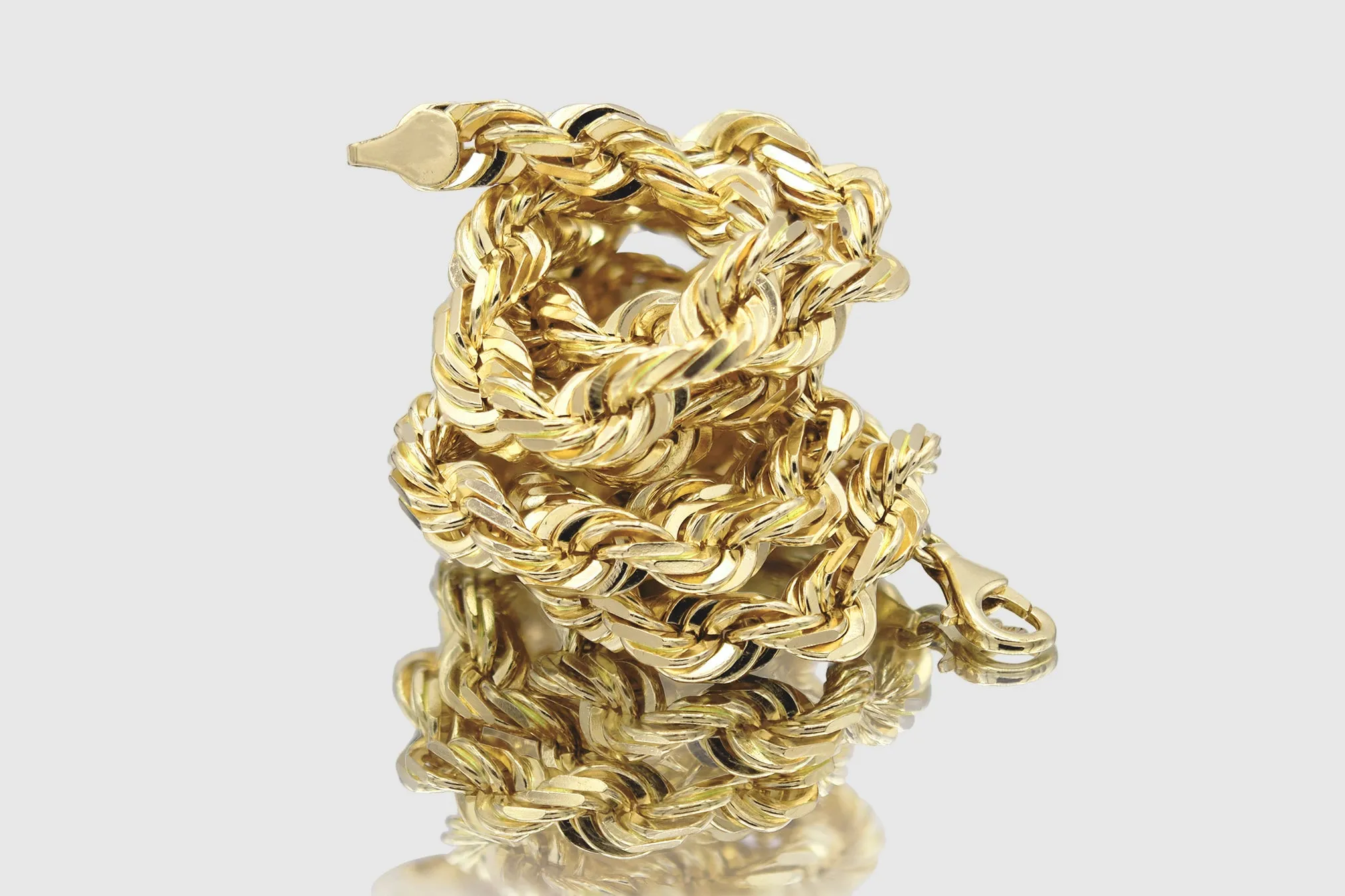 6mm - 22mm Solid Rope Necklace - 18k Yellow Gold